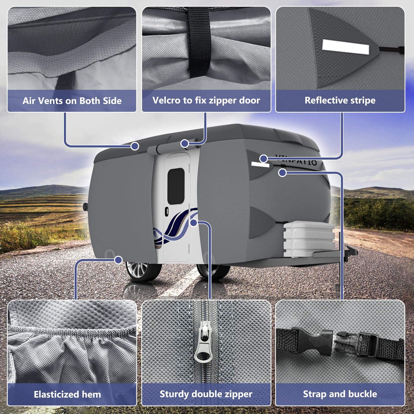 Vinpatio Fiberglass Travel Trailer Cover, Toy Hauler Cover Fits 11'-13' Trailers, Fiberglass Trailer Rv Cover With Windproof Str