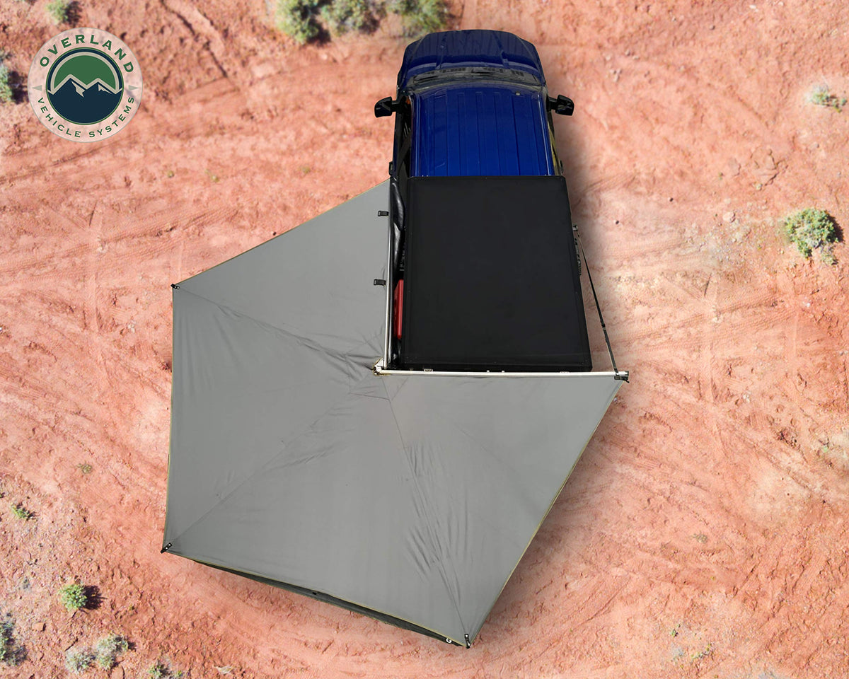 Overland Vehicle Systems Hd Nomadic 270 Lt Awning - Driver Side - Dark Gray With Black Travel Cover Universal - Dark Gray Cover With 1000G Pvc Black Travel Cover Universal Fitment