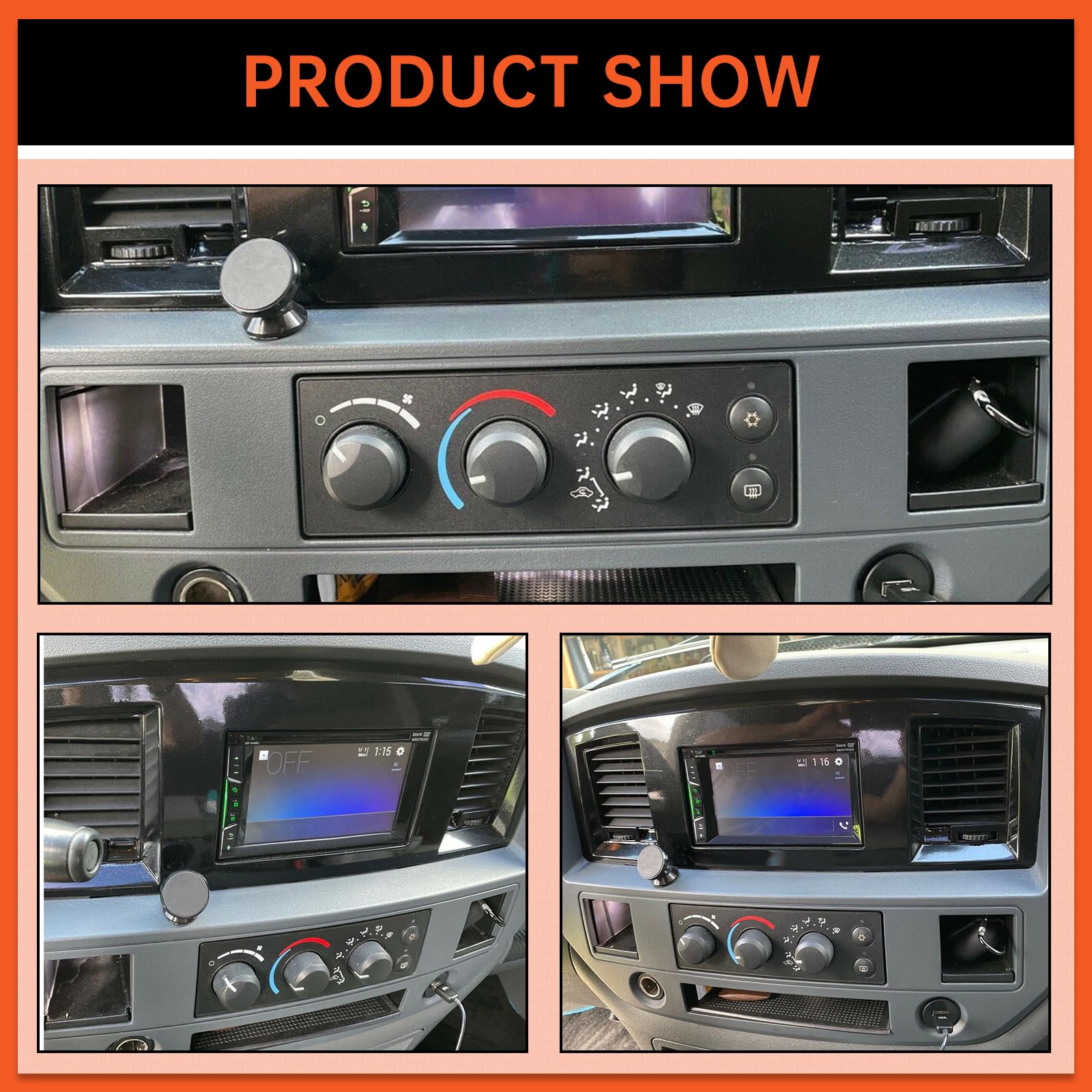 Ecotric Stereo Radio Double Din Dash Install Bezel Kit Compatible With 2006-2009 Dodge Ram Truck Silver Slate Gray Replacement For Gnt56215007