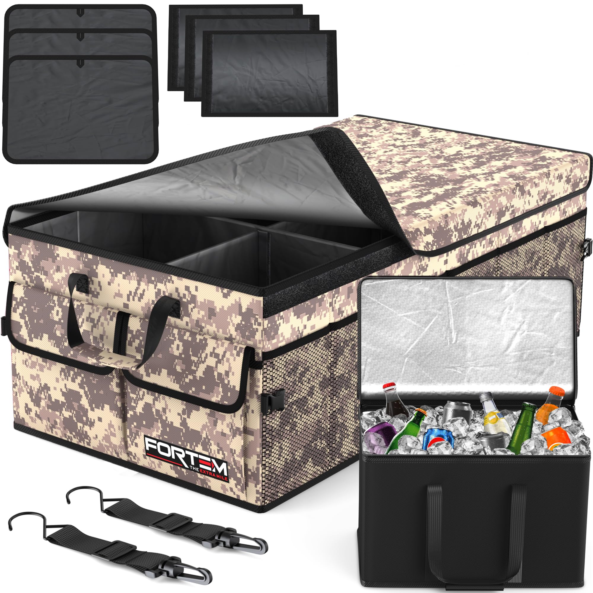 Fortem Car Trunk Organizer With Cooler, Car Storage Organizer, Collapsible Multi Compartment Car Organizer, Suv Trunk Organizer,