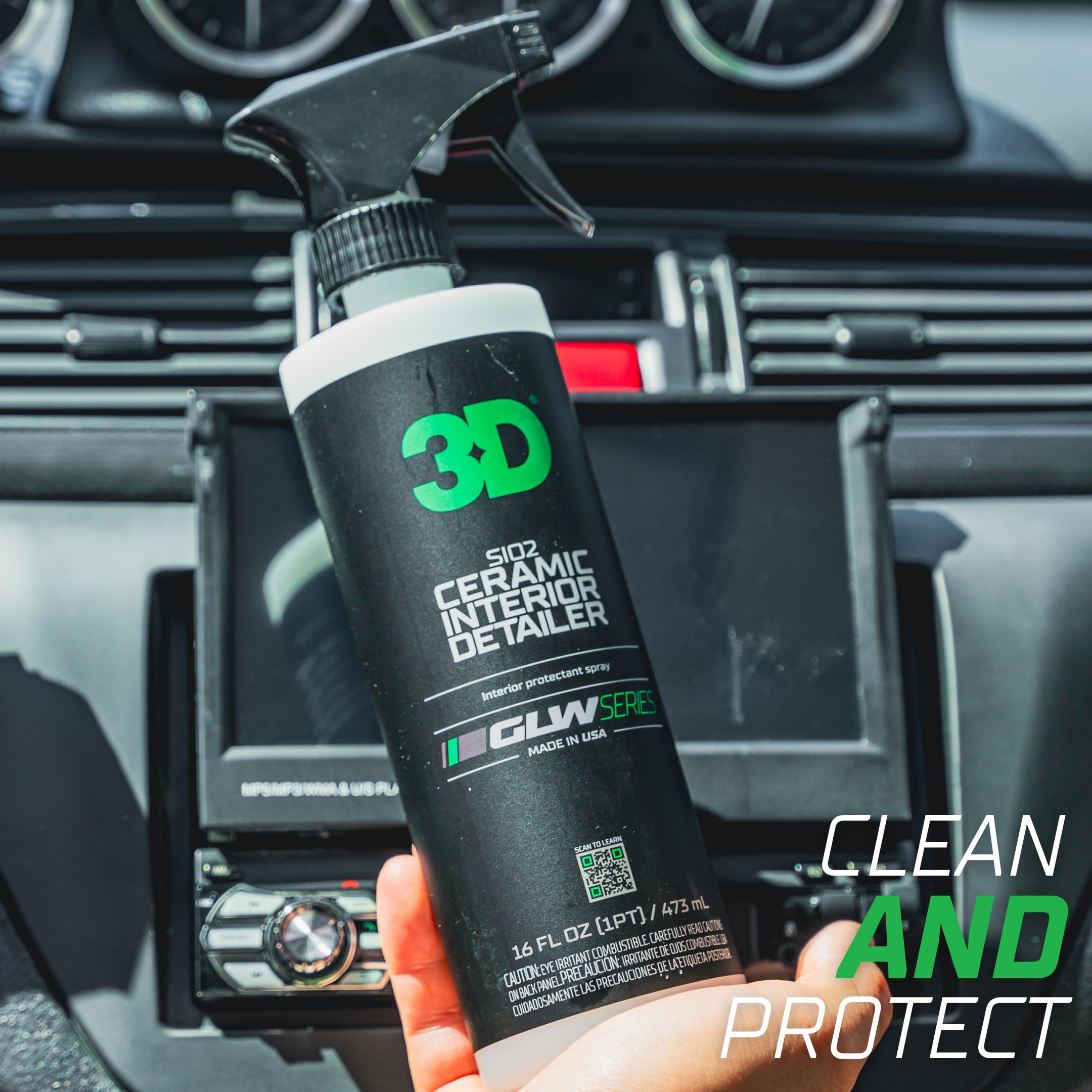 3D SiO2 Interior Detailer, GLW Series | Ultimate Deep Cleaning | Ultra Ceramic Protectant |Safe on Leather, Vinyl, Plastic & Mor