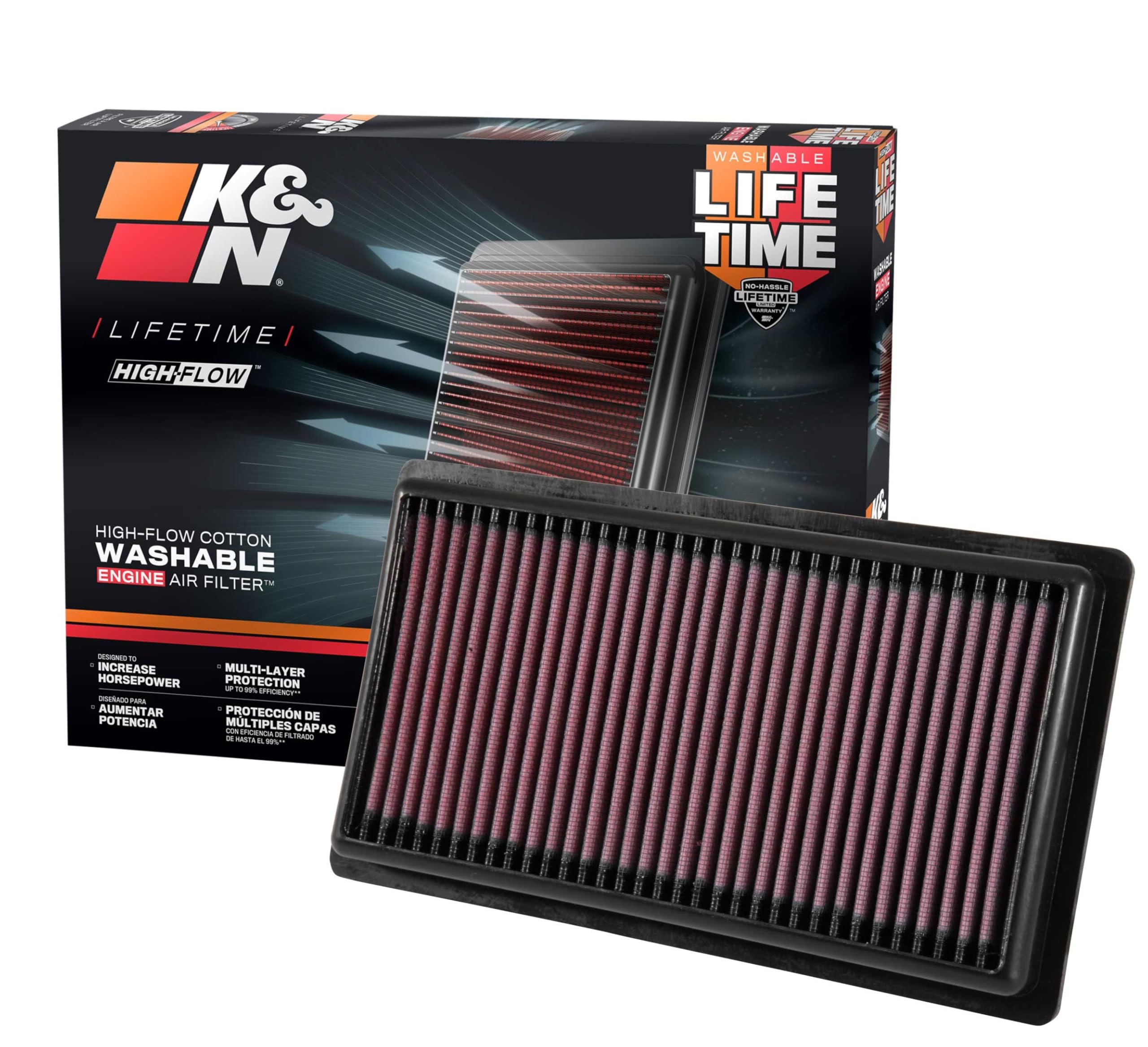 K&N Engine Air Filter: Reusable, Clean Every 75,000 Miles, Washable Replacement Car Air Filter: Compatible 2016-2020 Toyota/Jeep/Fiat (Corolla, Hatchback, Camry, Avalon,C-Hr, Rav4, Renegade) 33-3080