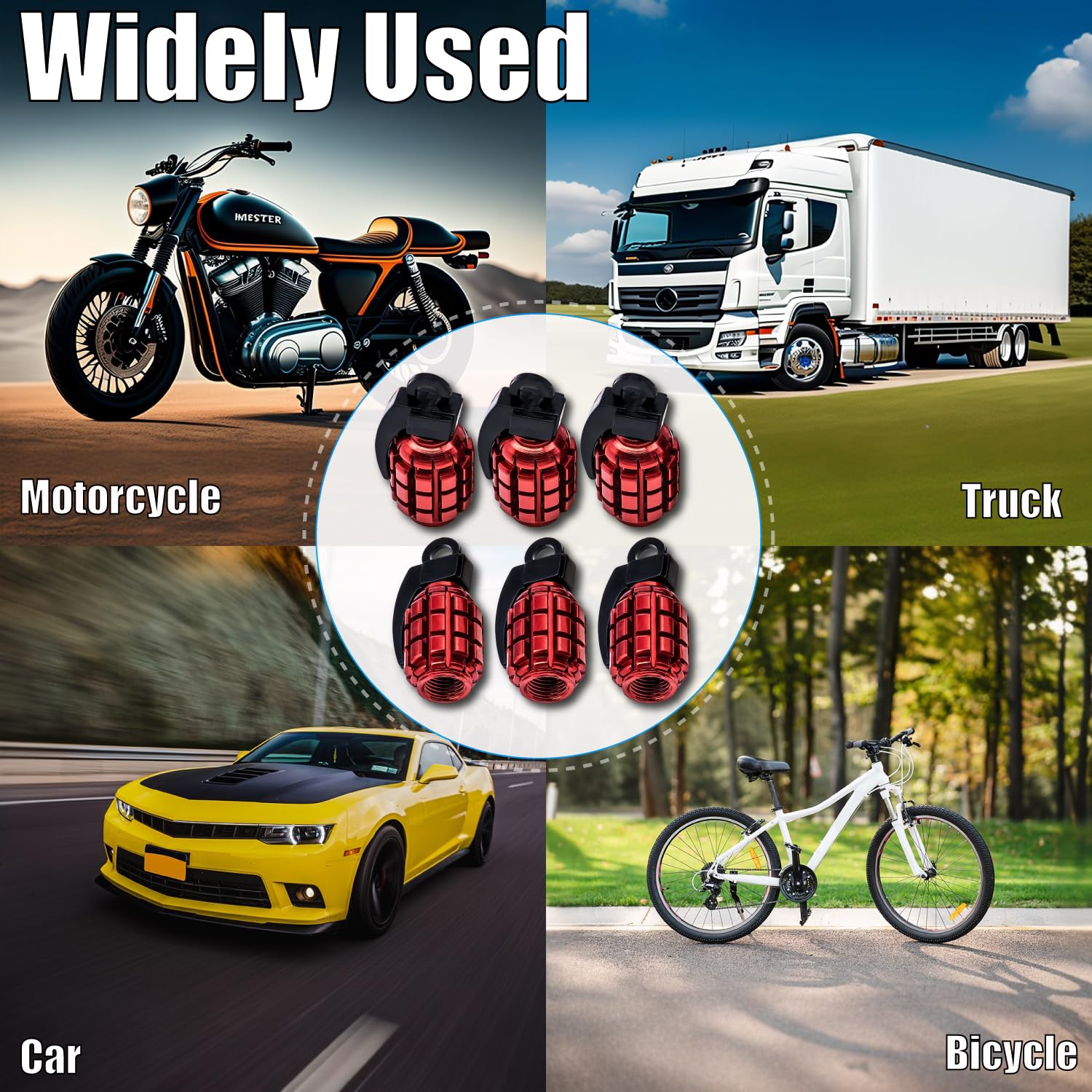 Meajoo 6Pcs Tire Valve Stem Caps, Stainless Steel Tire Valve Caps Wheel Valve Caps For Cars, Trucks, Suv, Motorcycles, Bicycles