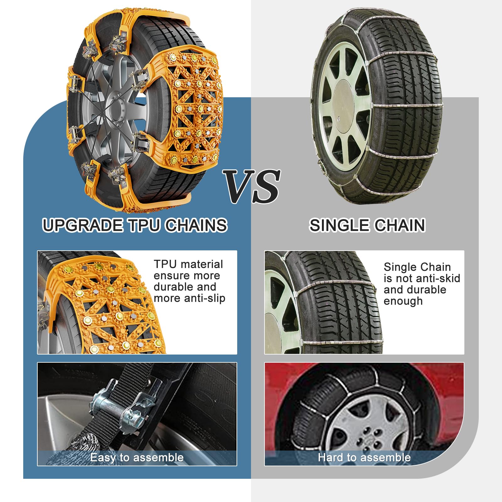 Mophoto Upgraded Tpu Snow Chains 8 Pack, Tire Chains For Cars/Suvs/Pickup Trucks, Security Chains, For Tire Width 165-275Mm, Eas