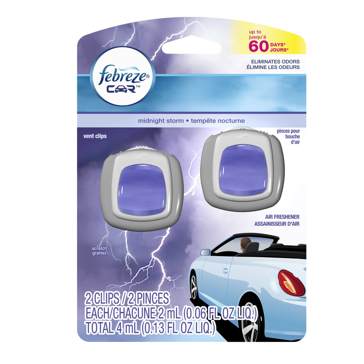 Febreze Air Freshener, Car Vent Clip Air Freshener, Midnight Storm Air Freshener (2 Count, 0.13 Oz)(Pack Of 8)
