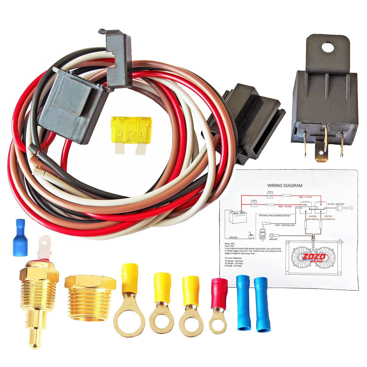 Electric Fan Wiring Kit Electric Fan Relay Kit with Thermostat Radiator Fan Sensor Switch Electric Cooling Fan Thermostat Kit Te
