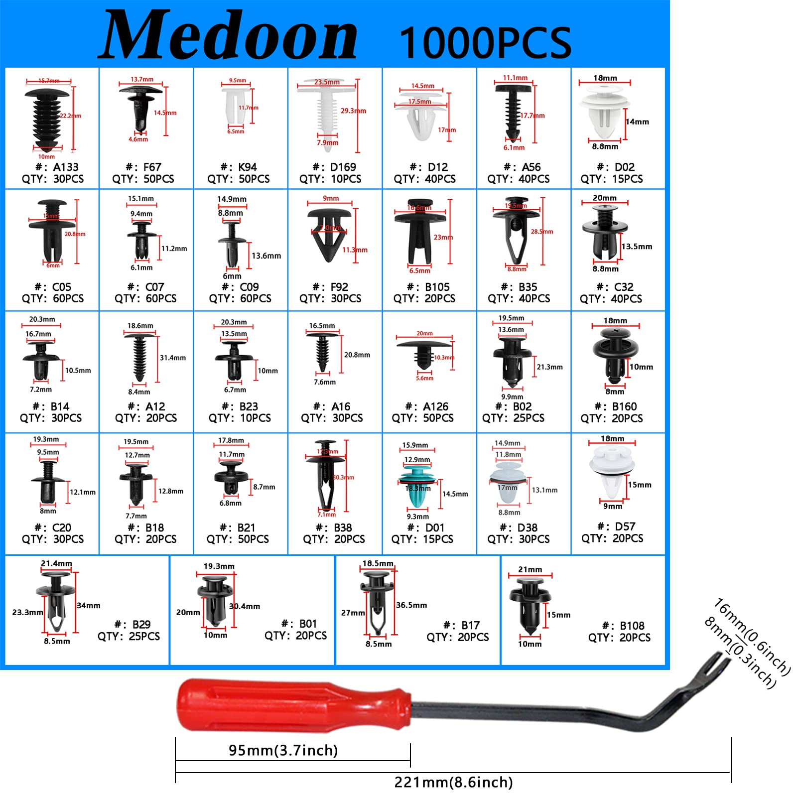 Medoon Car Retainer Clips 1101 Pcs Car Door Panel Trim Clips Kit 32 Most Popular Sizes Cars Body Kits 1 Pcs Fastener Remover For Ford Gm Toyota Honda Chrysler Bmw Benz Nissan Subaru Audi Mazda