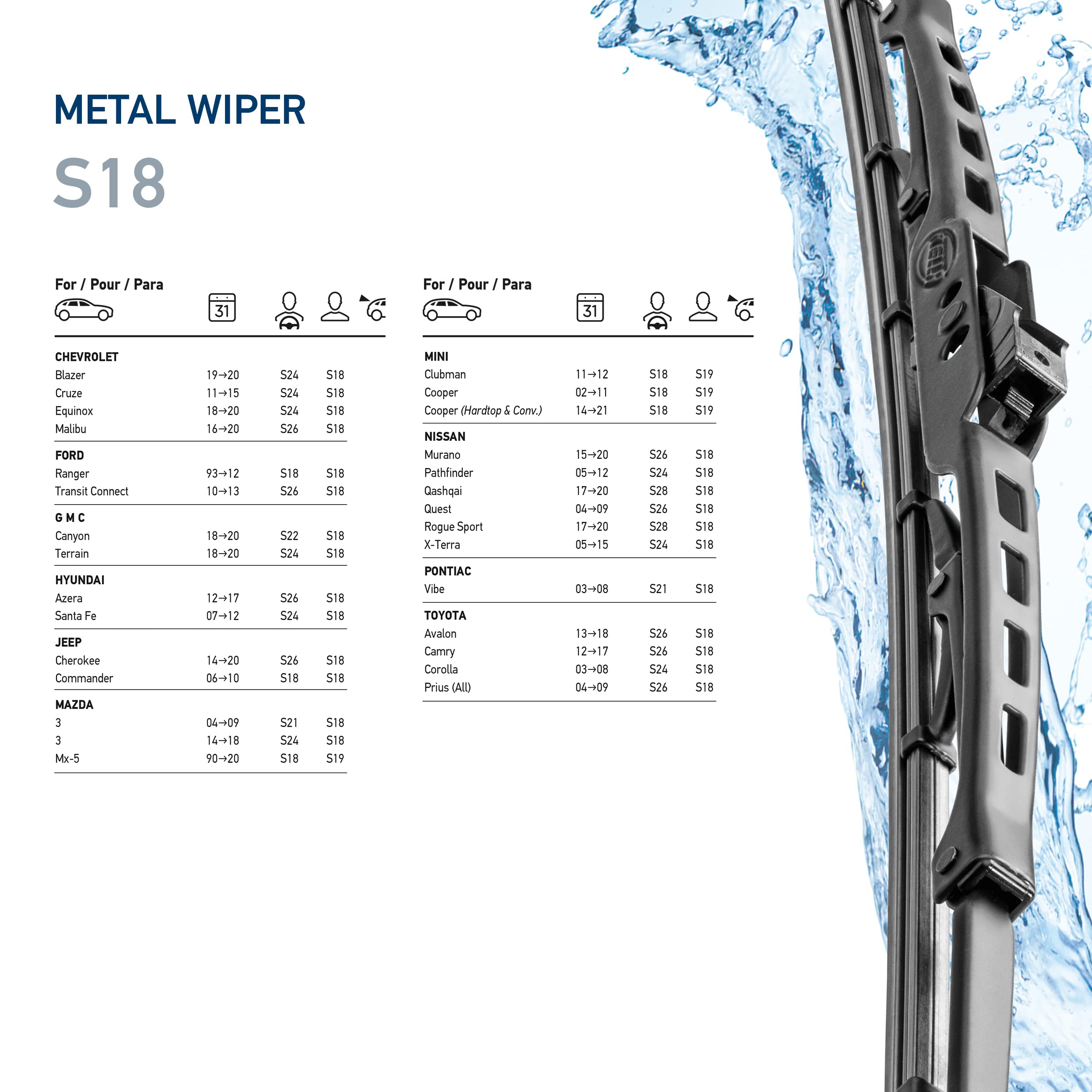 Hella Oe Quality 18 Inch All Seasons Streak-Free Rubber Standard Wiper Blade (Single Blade) Fits Select Chevrolet Ford Gmc Hyund