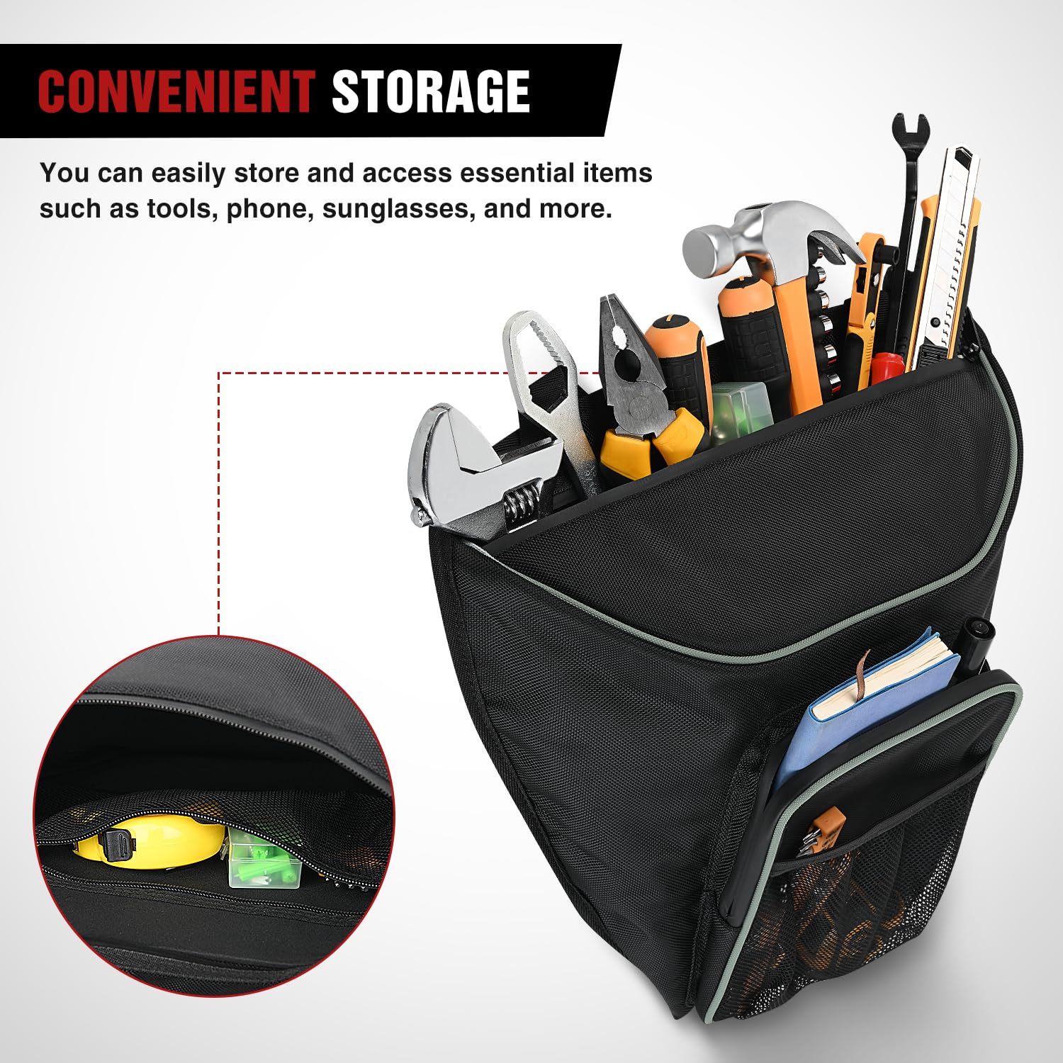 Frokom RZR Storage Bag,1680D UTV Center Bag with Multiple Pockets, UTV Cab Pack Center Seat Bag Fit for Polaris RZR XP 1000 Turb