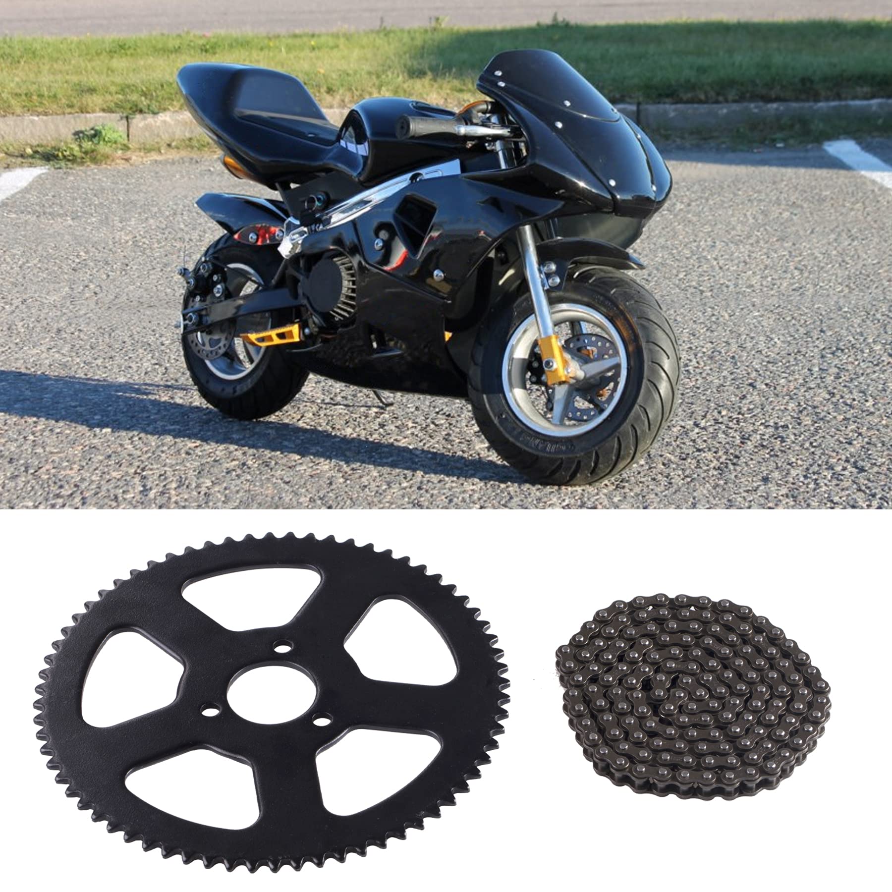 Cncmotok 25H 136Links Chain + 68T 68 Tooth Rear Sprocket,Fit For 49Cc Mini Small Sports Car Pocket Bike 2 Stroke Off-Road Motorcycle Chain Pinion Chain Drive Gear