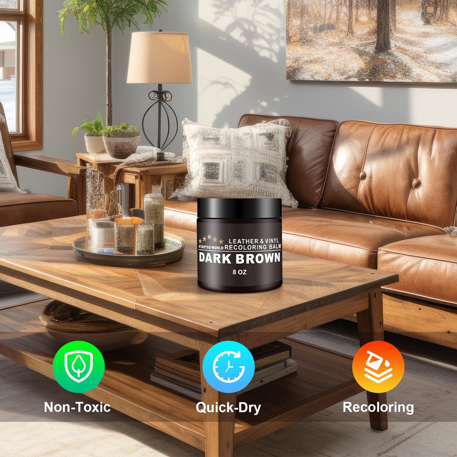 STARTSO WORLD Tan Leather Recoloring Balm - Furniture Repair Kit, Leather Dye & Color Restorer for Couches, Scratched Leather Repair