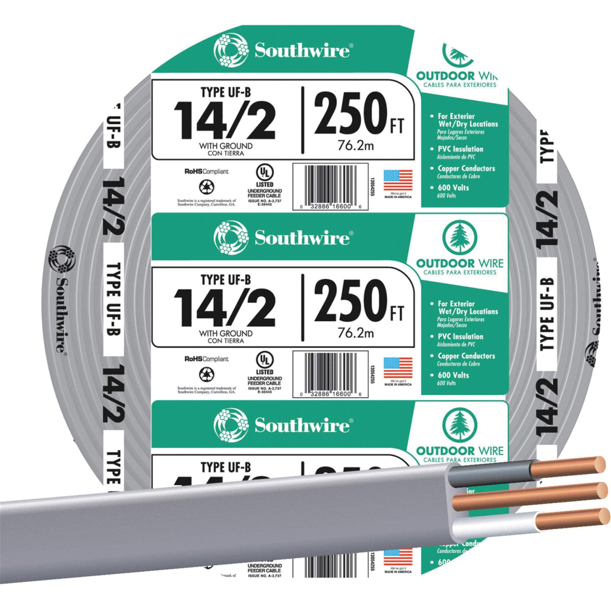 Southwire Company Ll 13054255 14-2 Underground Feeder Cable, 250'