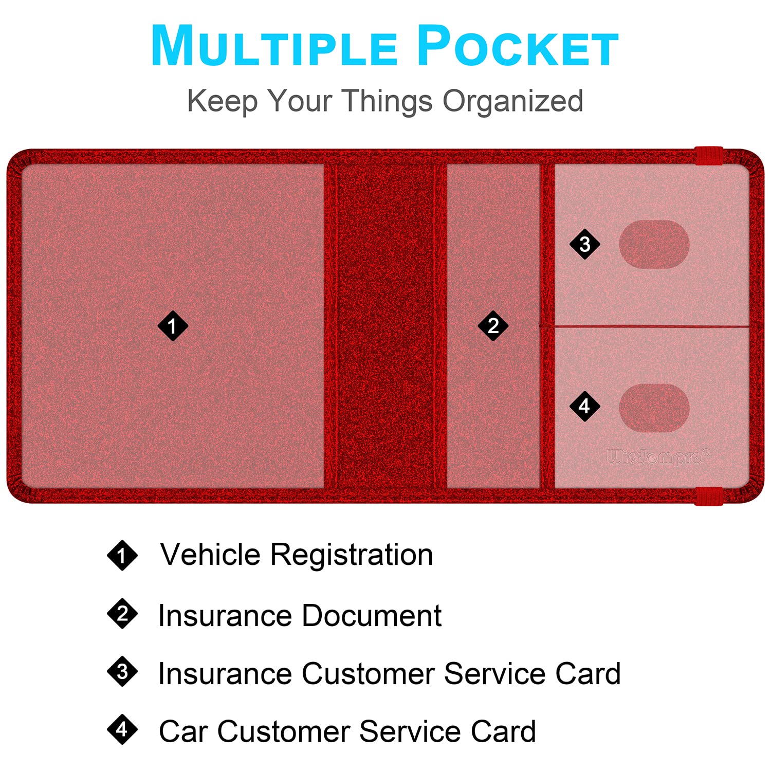 Wisdompro Car Registration And Insurance Holder Glitter Pu Leather Glove Box Organizer Wallet For Document, Id, Driver'S License