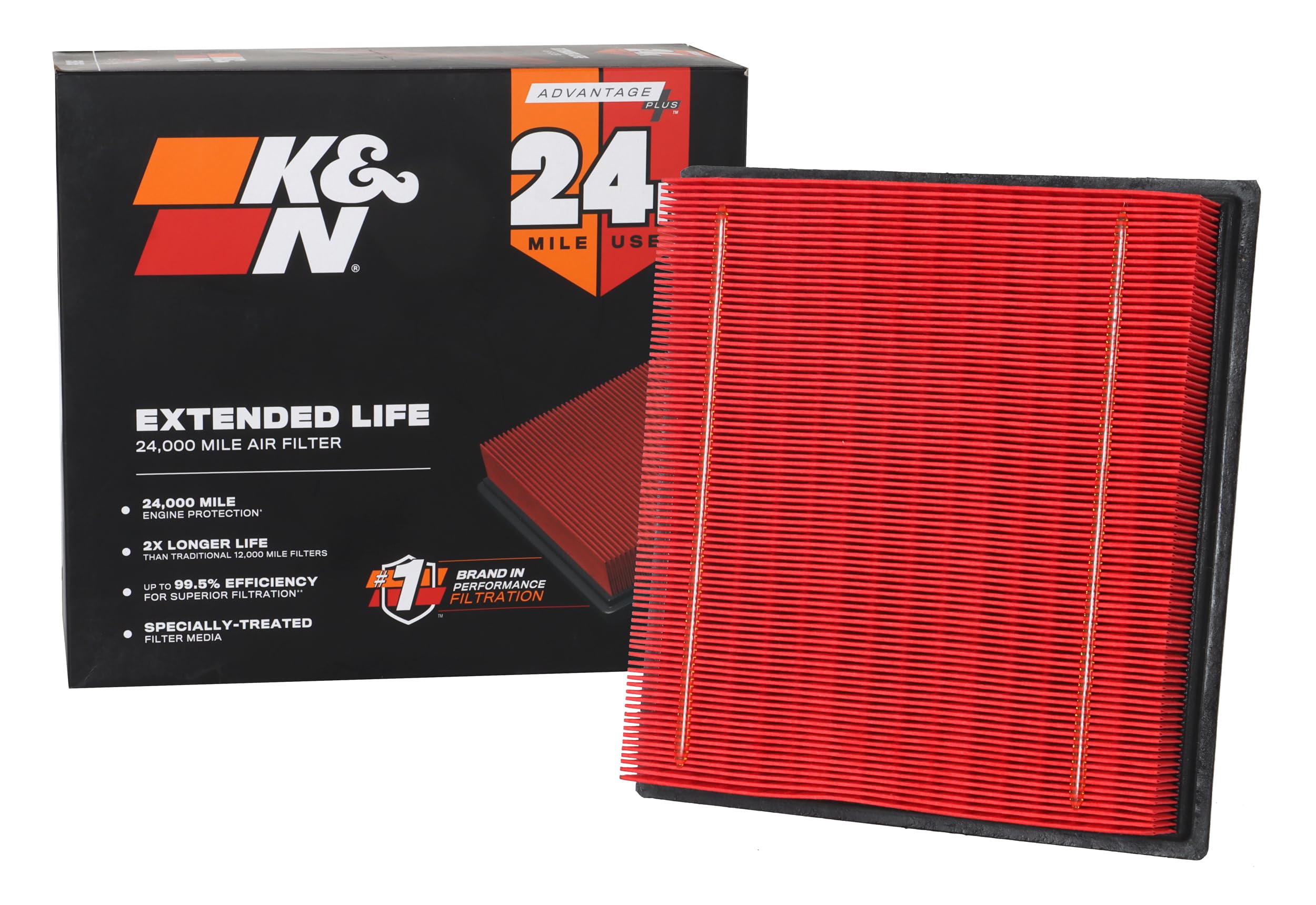 K&N Engine Air Filter: Extended Life 24,000 Mile Replacement Air Filter: Compatible With 2007-2021 Ford/Lincoln Truck And Suv (F