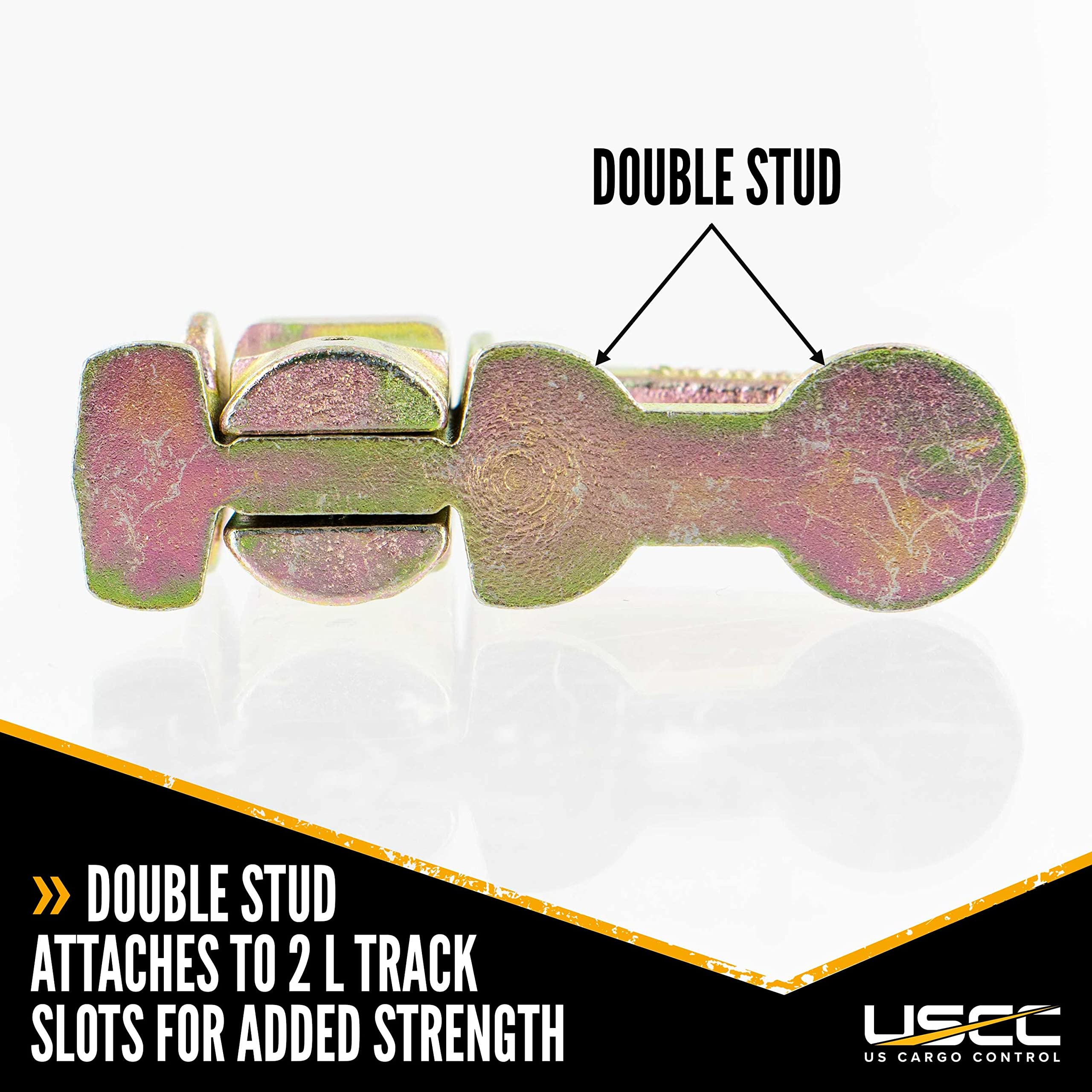 US Cargo Control L Track Double Stud Fitting, 1,666 lb Working Load Limit, Gold, 4 Pack - Instant Tie-Down Point for Trucks & Trailers