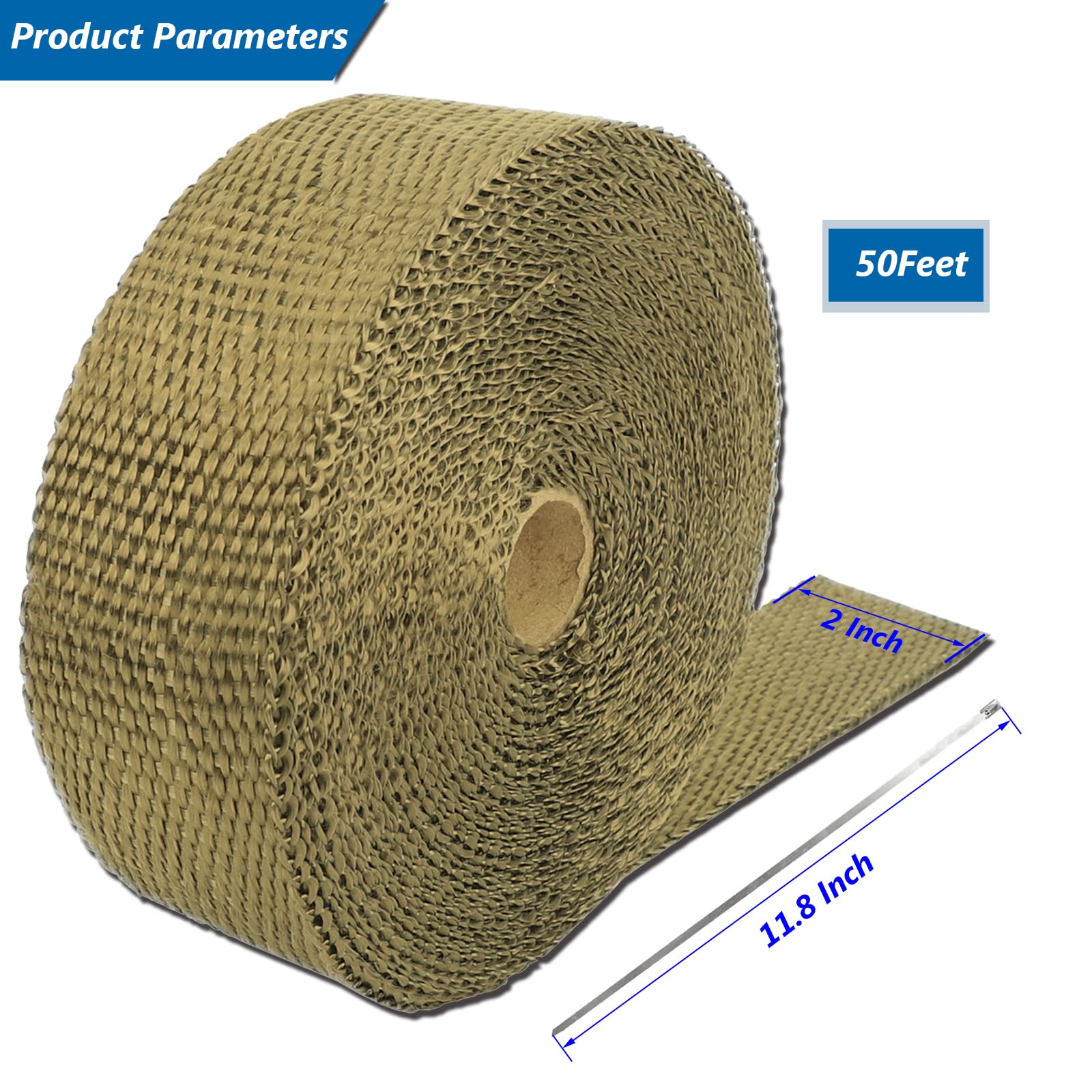 SUPERFASTRACING 2 Lava Titanium Basalt Exhaust Heat Wrap Roll, 50 Ft for Motorcycle Manifold Pipe with Stainless Ties