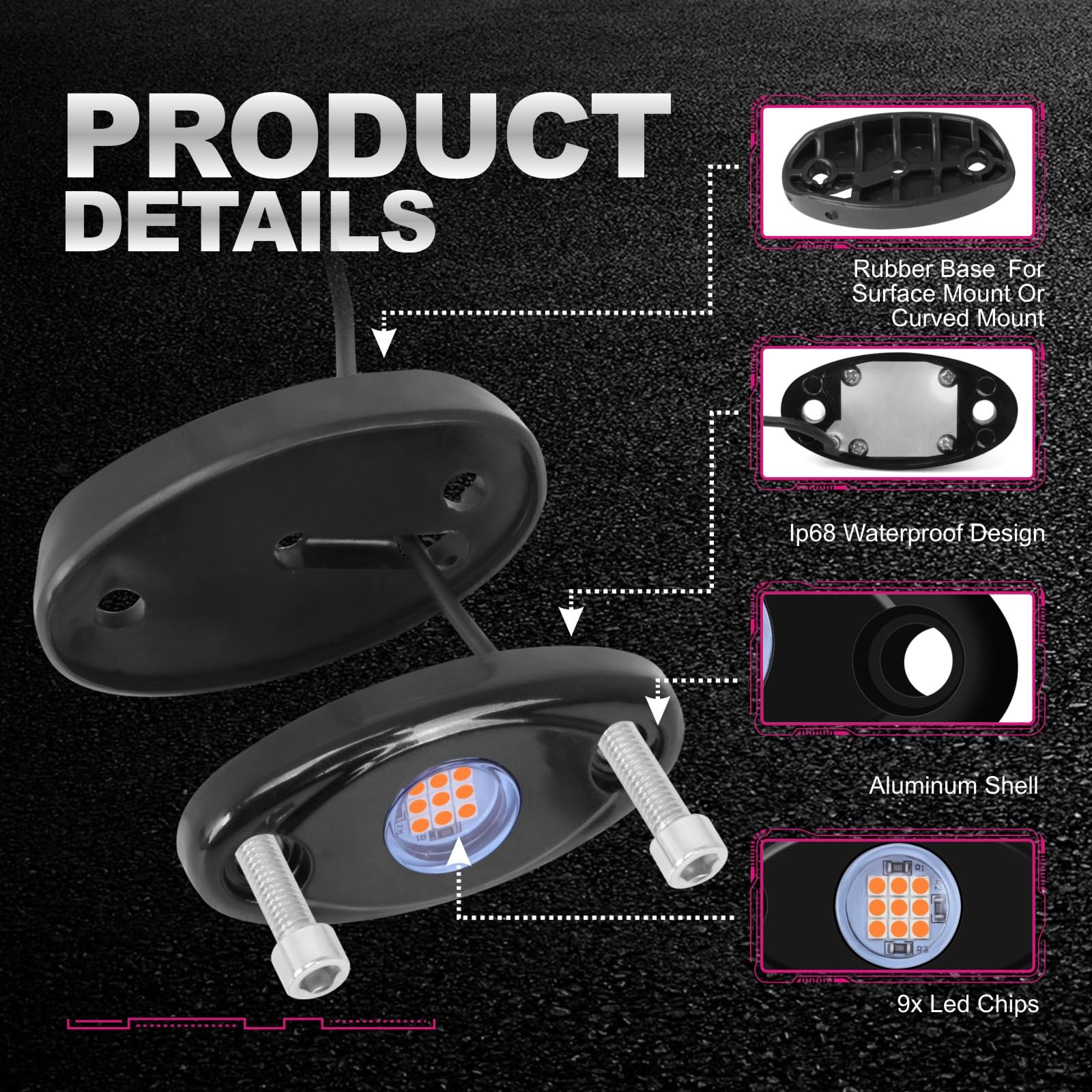 Ly8 4 Pods Led Rock Lights Purple Neon Underglow Light Kits For Car Atv Utv Suv Boat Underbody Glow Trail Rig Lights Waterproof