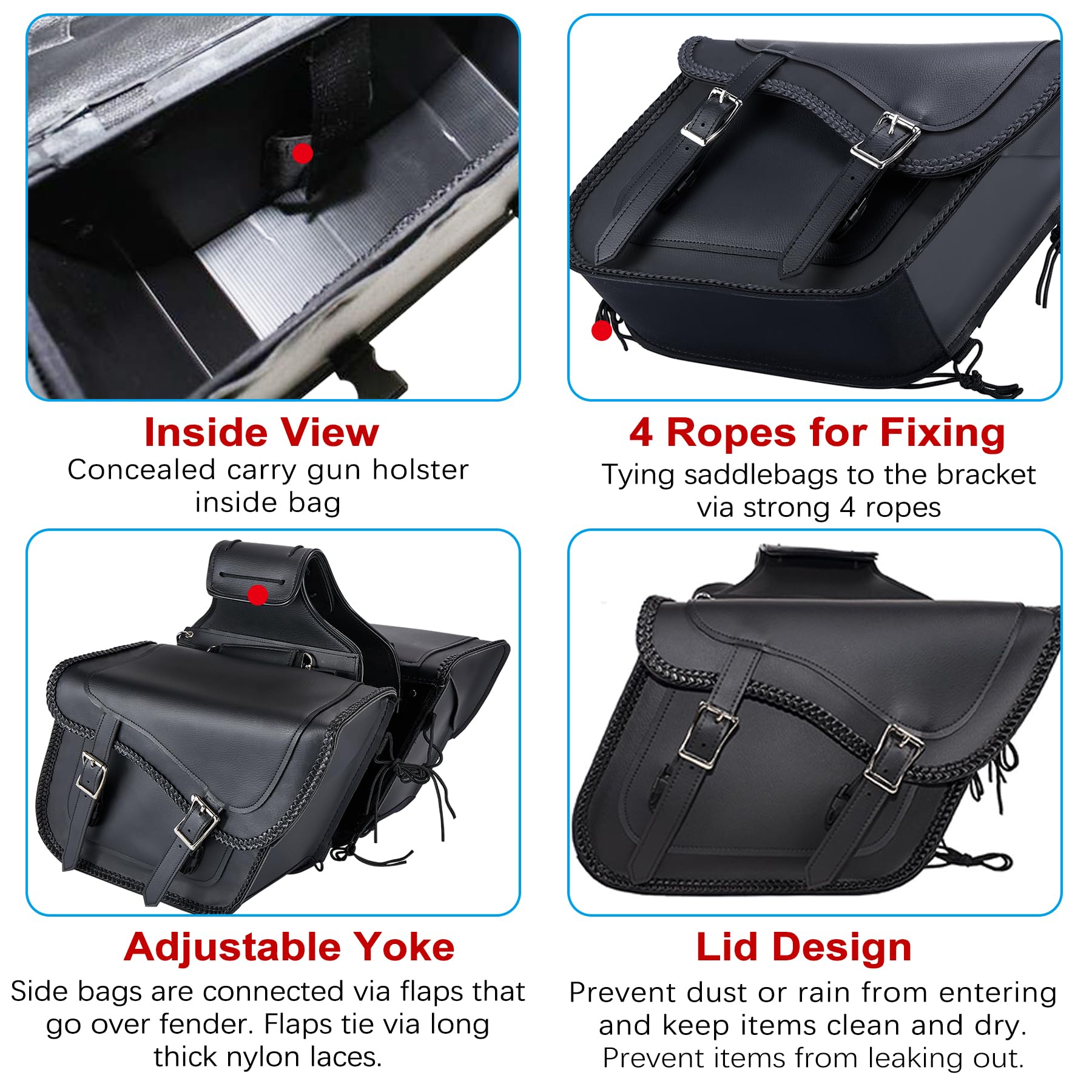 Dream Apparel Faux Leather Motorcycle Saddle Bags Throw Over Saddlebags, PVC Motorcycle Side Bags for Honda Shadow Sportster Sof