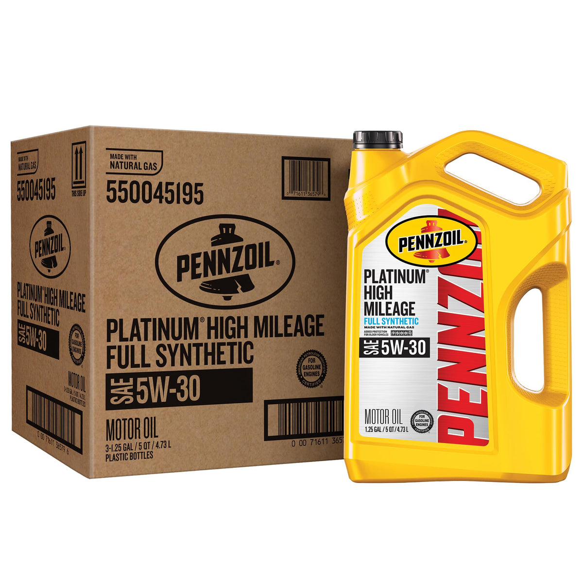 Pennzoil Platinum High Mileage Full Synthetic 5W-30 Motor Oil, 5 Quart (3 Pack)