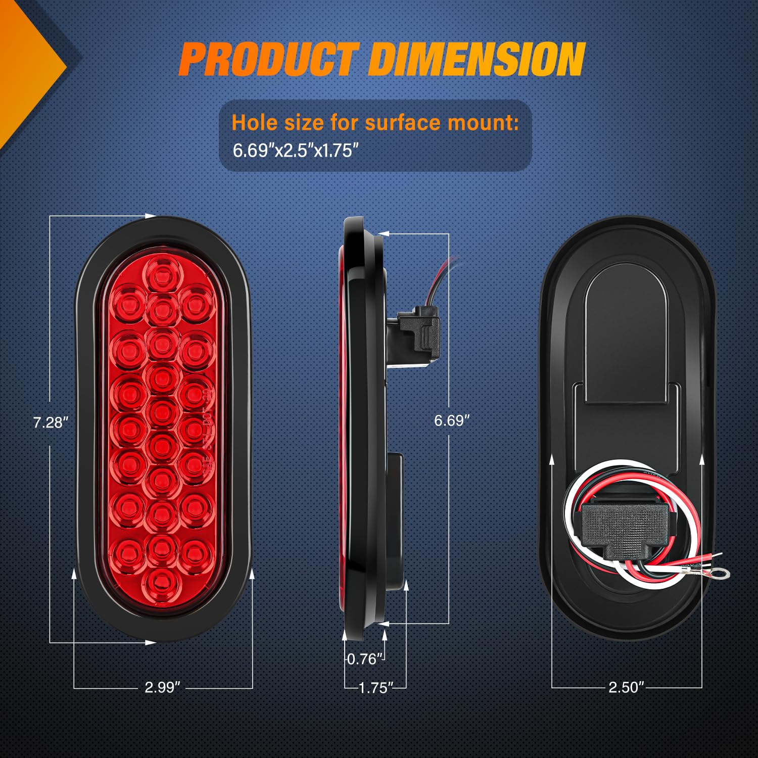 Nilight 6Inch Oval Trailer Tail Light 4Pcs Red 24Led Stop Brake Turn Marker Lights W/Flush Mount Grommets Plugs Ip67 Waterproof