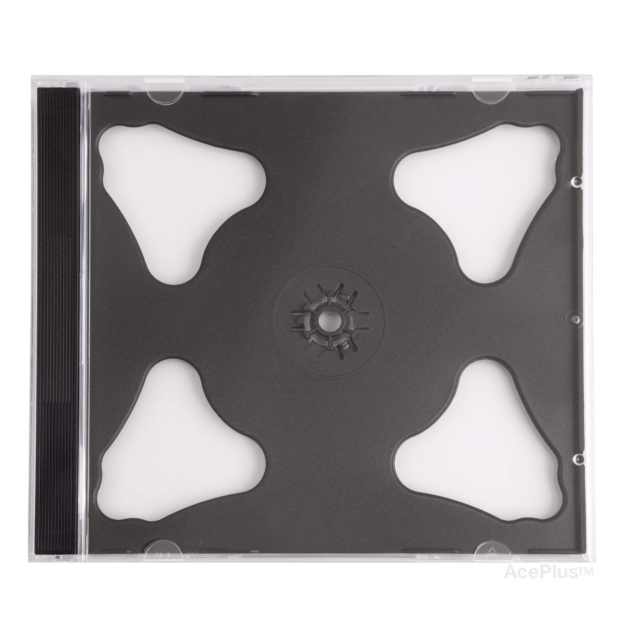 Aceplus Black Double Cd Jewel Cases Assembled In 10.4Mm Standard Size With 2-Disc Hinge Tray (50-Pack)