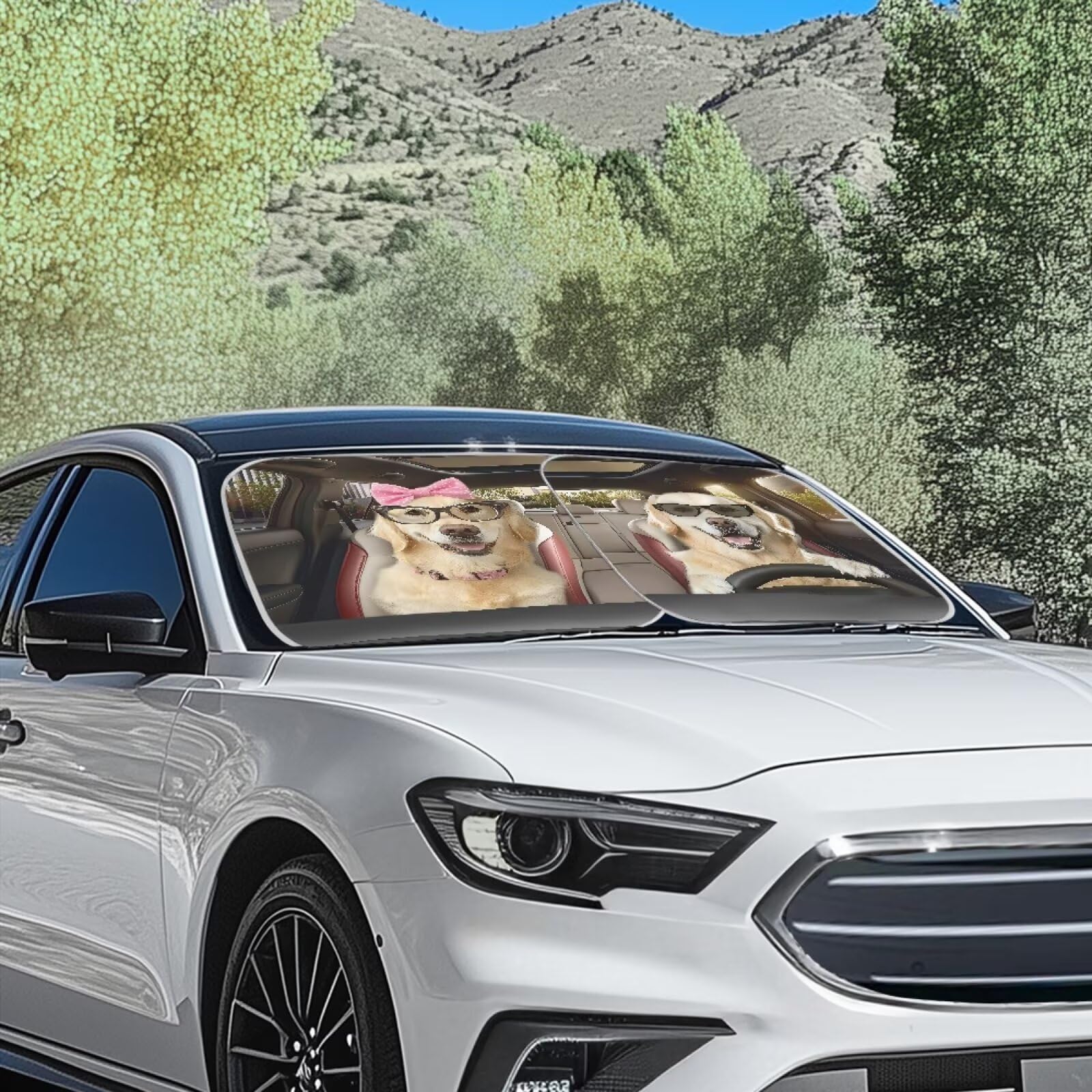 Renewold Labrador Retriever Animal Driving Automotive Windshield Sunshades 2Pcs Sun Shade For Car Front Window Car Accessories F