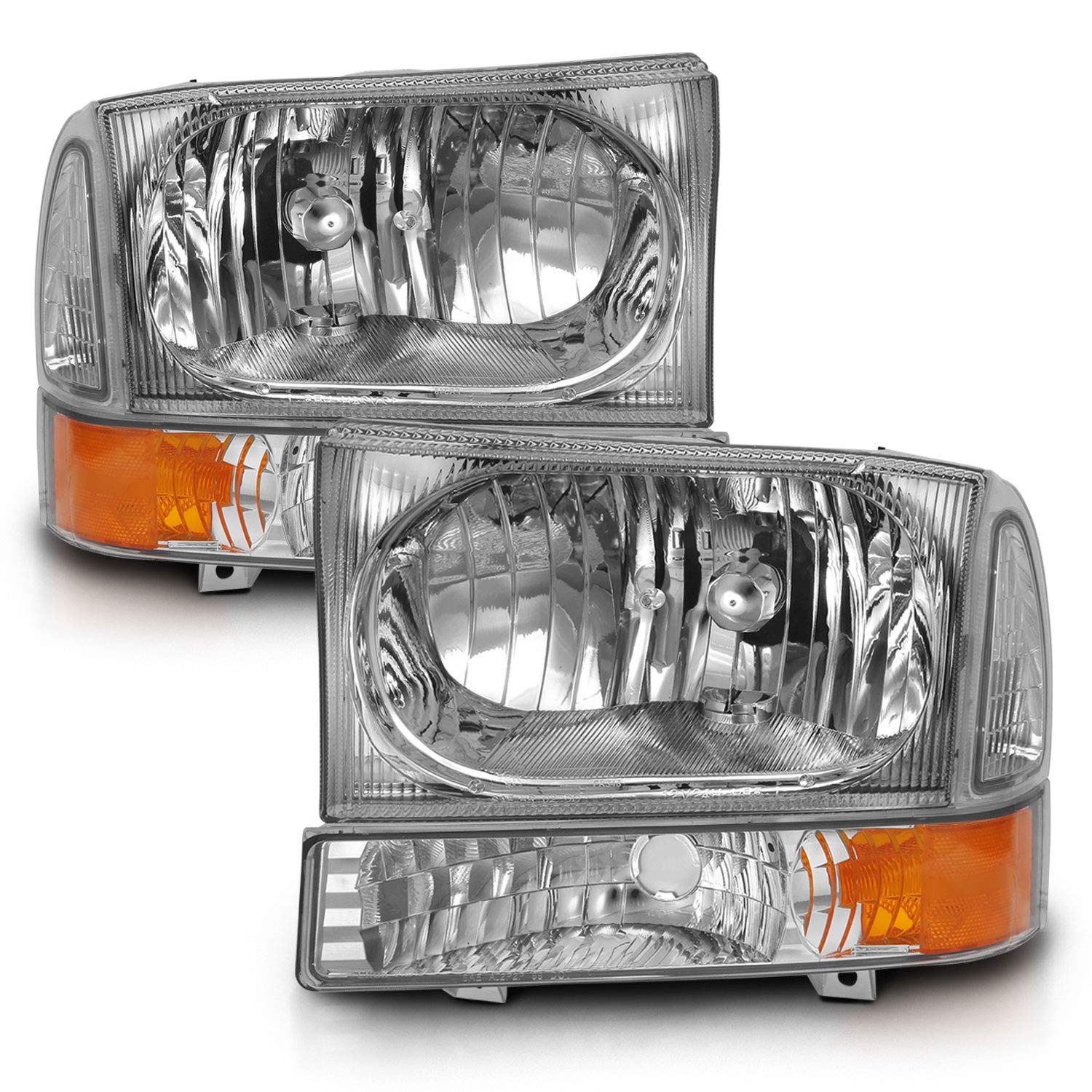 Amerilite For 1999-2004 Ford Super Duty F250 F350 F450 F550 | Excursion Chrome Factory Style Replacement Headlights W/Corner Bum