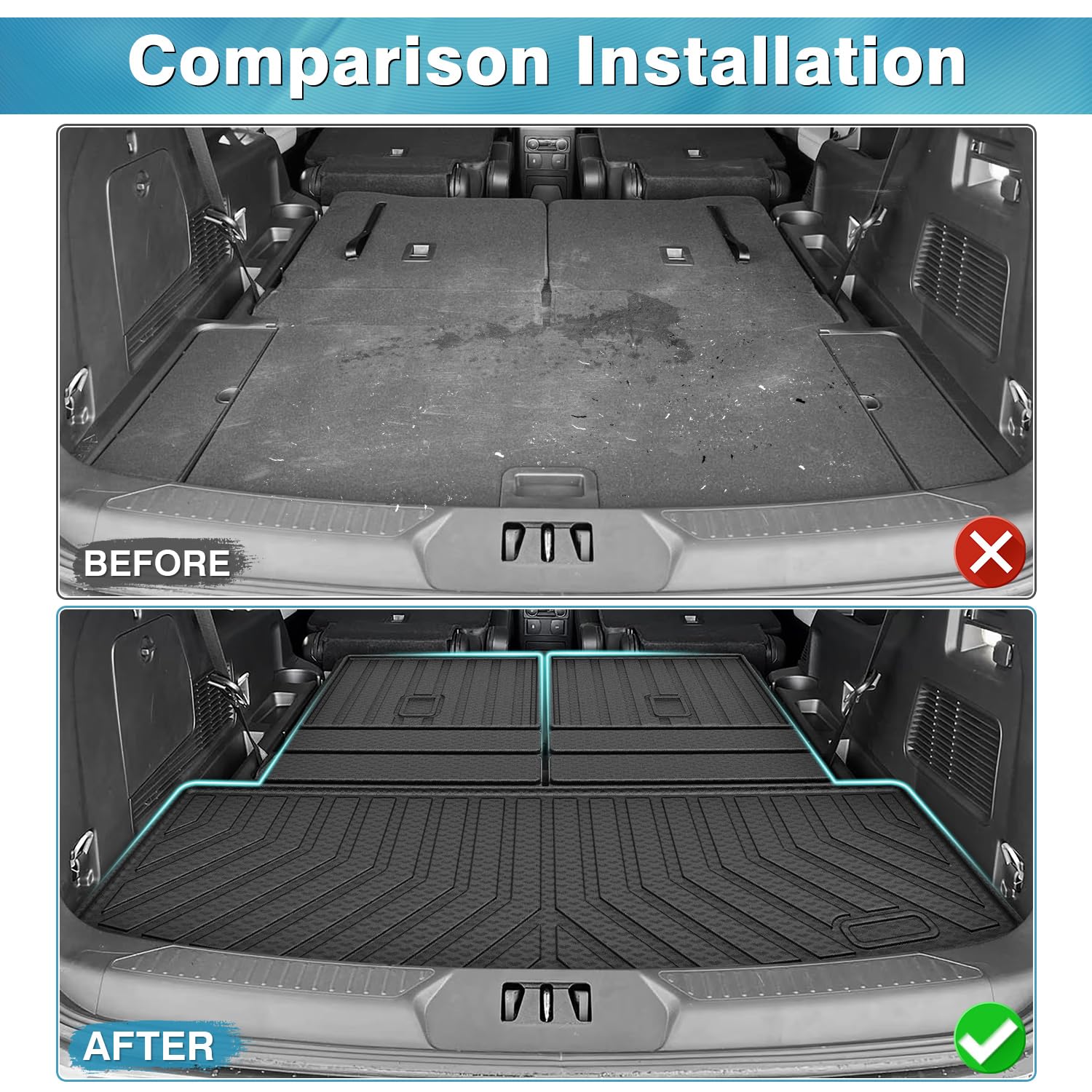 Mixsuper Cargo Liner For Ford Explorer 2020-2025, Trunk Mat For Ford Explorer Accessories Rear Trunk Liner Cargo Mat Backrest Ma
