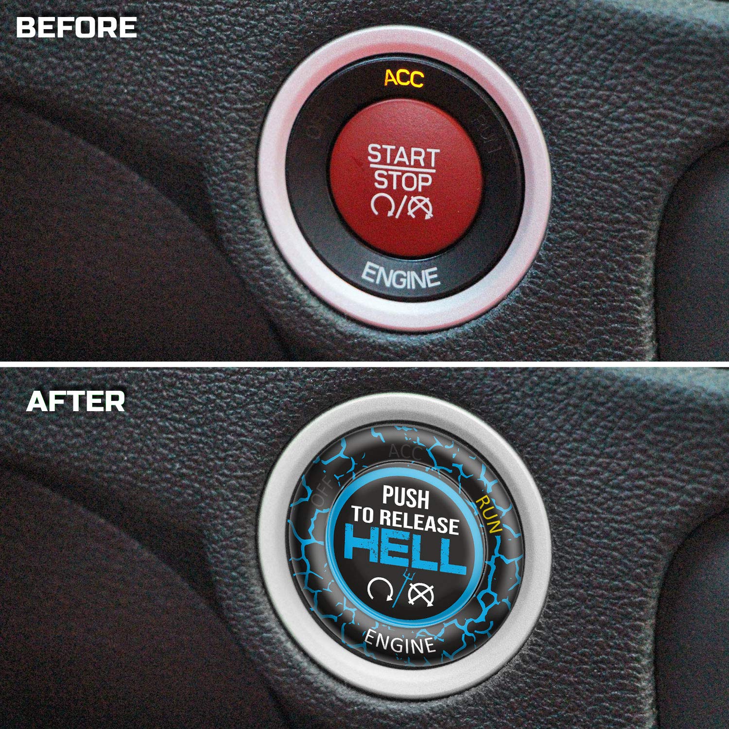 Toolepic For Dodge Ram 1500 Challenger Charger Durango Accessories 2015-2024 - Engine Start Stop Button Overlay Baby Blue Sticker Emblem - Push To Release Hell Badge Unique Style - Perfect For Decals
