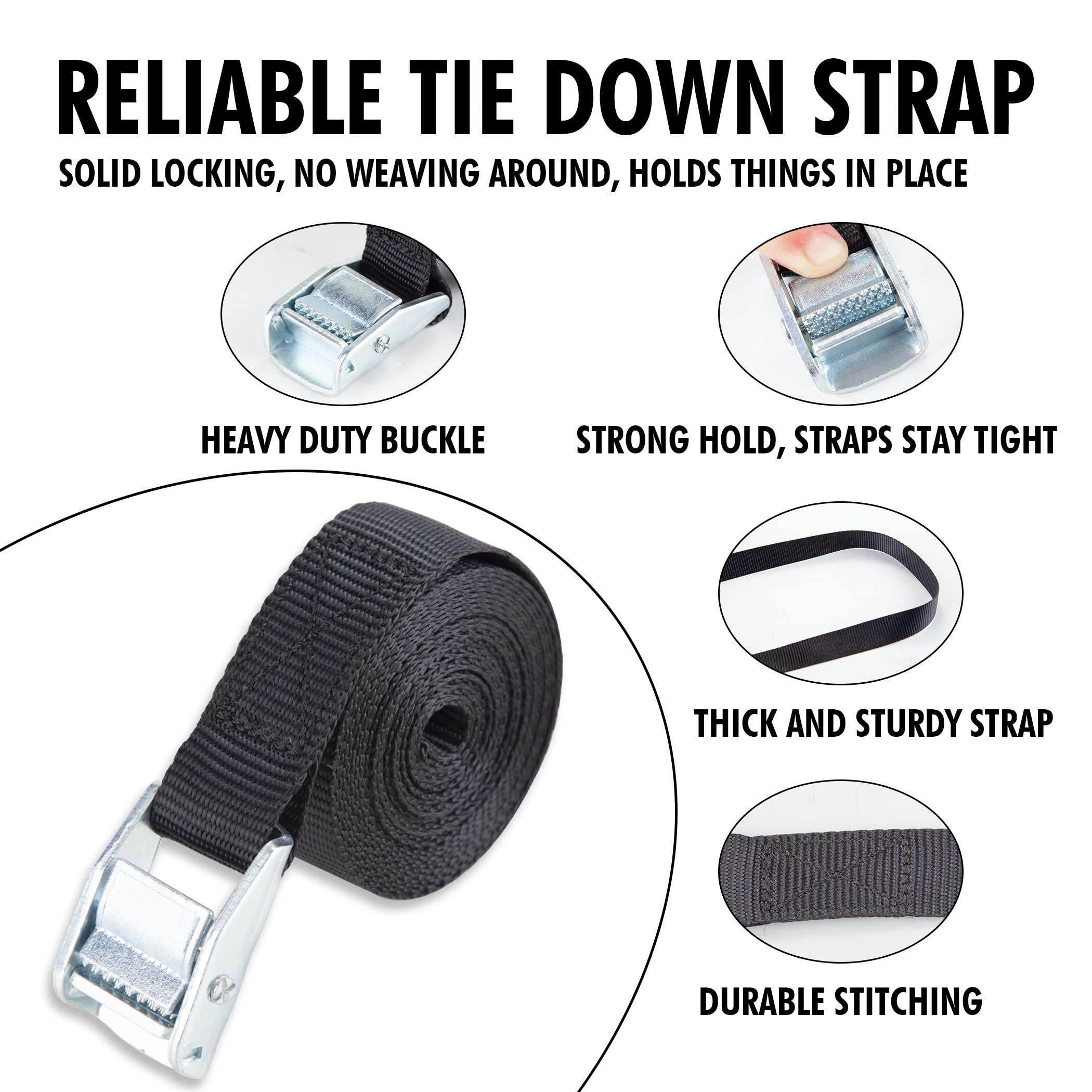 Cartman 1'' X 12' Lashing Straps Cargo Tie-Down Strap Up To 600Lbs, 16Pk In Carry Bag, Black