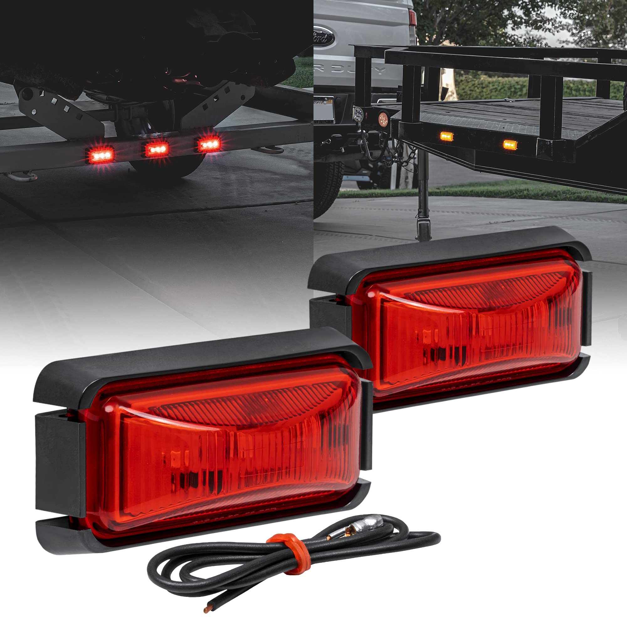True Mods 2Pc 2.5'' Red Led Trailer Marker Light W/Black Bezel [Dot Fmvss 108] [Sae P2Pc] [Surface Mount] [Waterproof Ip67] Side
