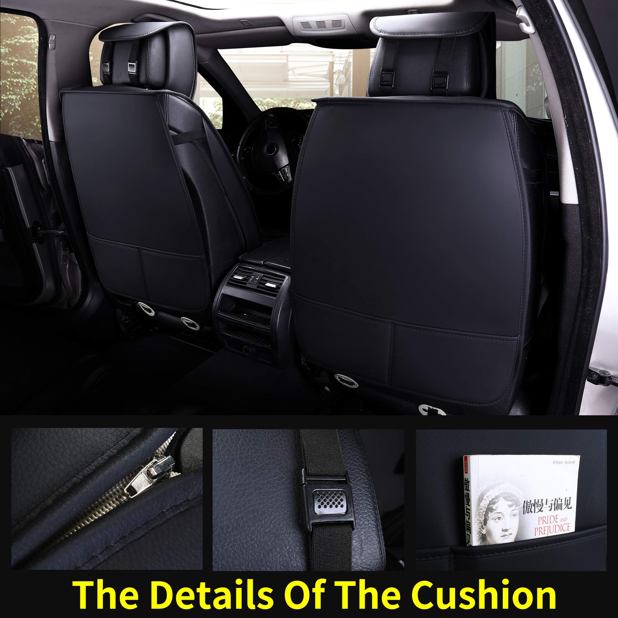 Aierxuan 2Pcs Car Seat Covers Front Set With Waterproof Leather,Airbag Compatible Automotive Vehicle Cushion Cover Universal Fit