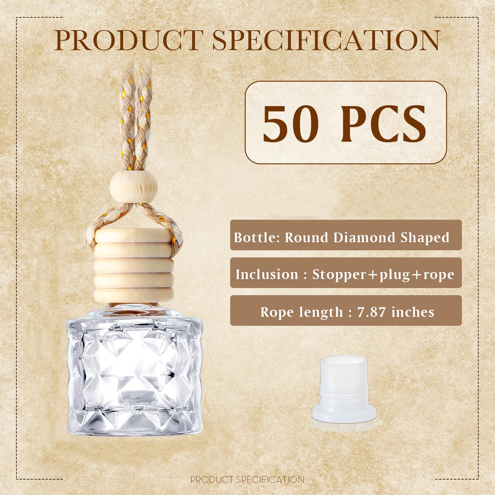 Bbto 50 Pcs Hanging Car Air Freshener Car Diffuser Bottles Empty Glass Perfume Bottle Freshener Diffuser Bottle Pendant For Esse