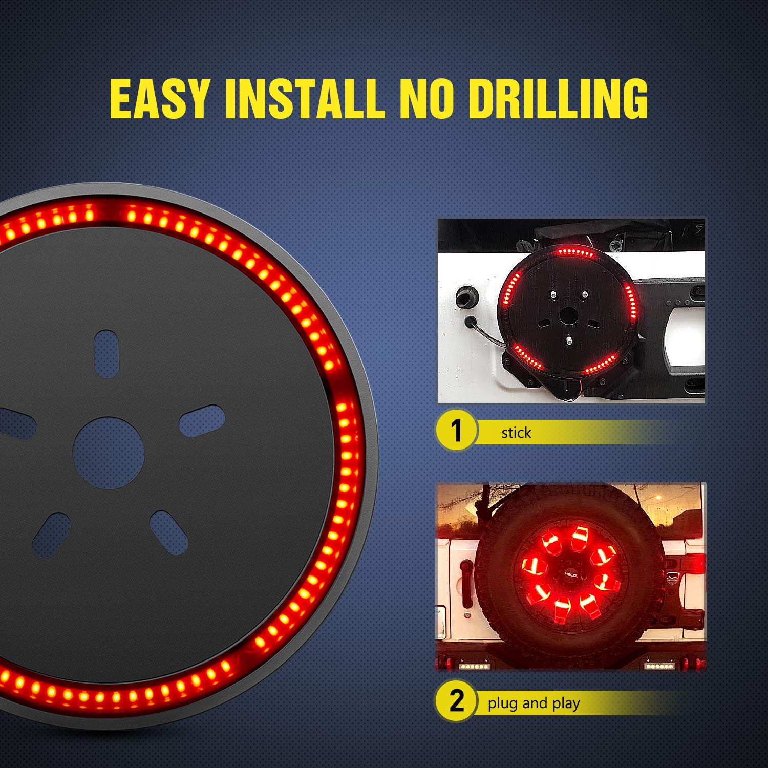 Nilight - Tl-12 Spare Tire Brake Light Wheel Light 3Rd Third Brake Light For Wrangler 2007-2018 Jk Jku Yj Tj, Red Light