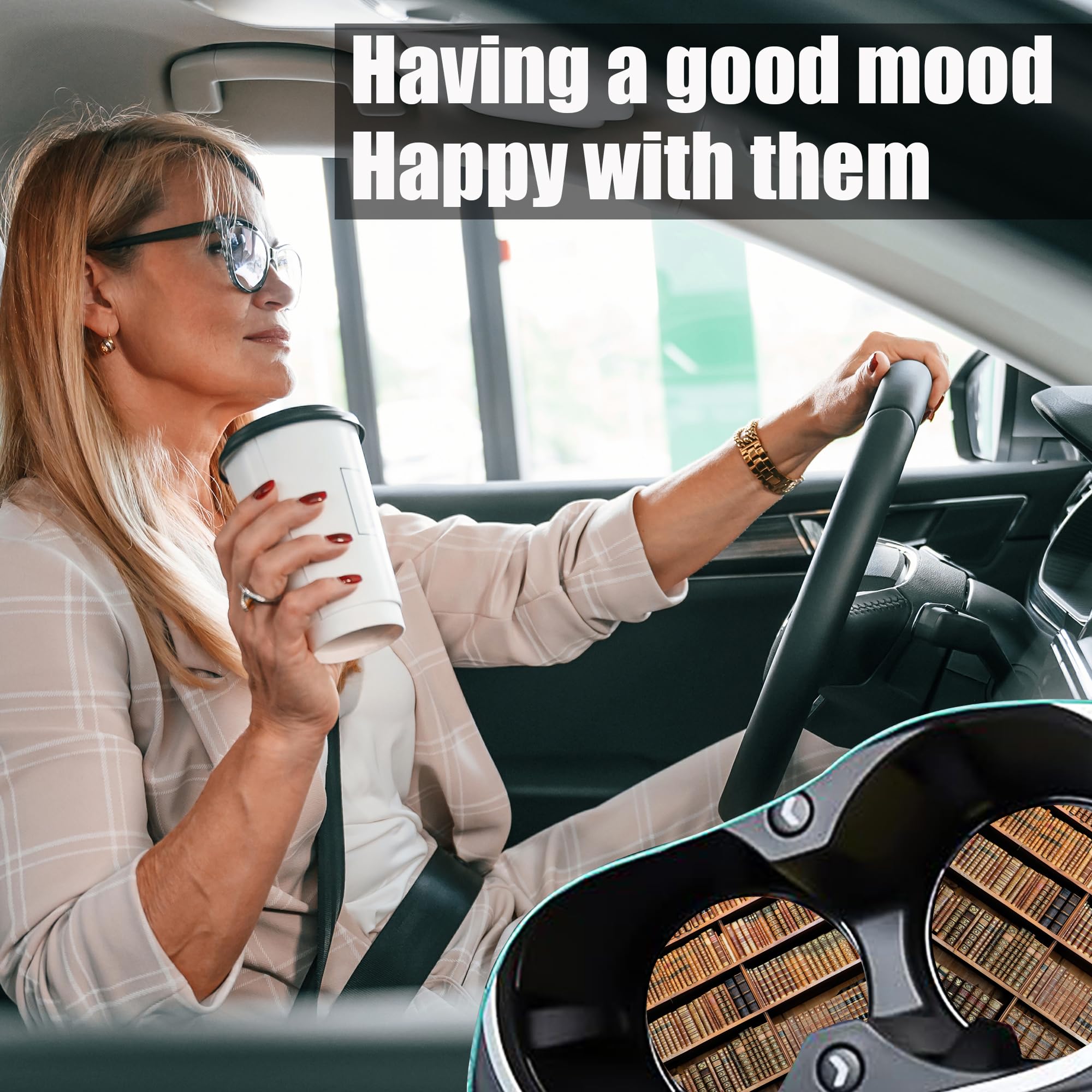 Old Books Library Car Coasters For Cup Holders, Car Accessories, 2 Pack Absorbent Ceramic Car Cup Holder Coasters For Drinks, Fo