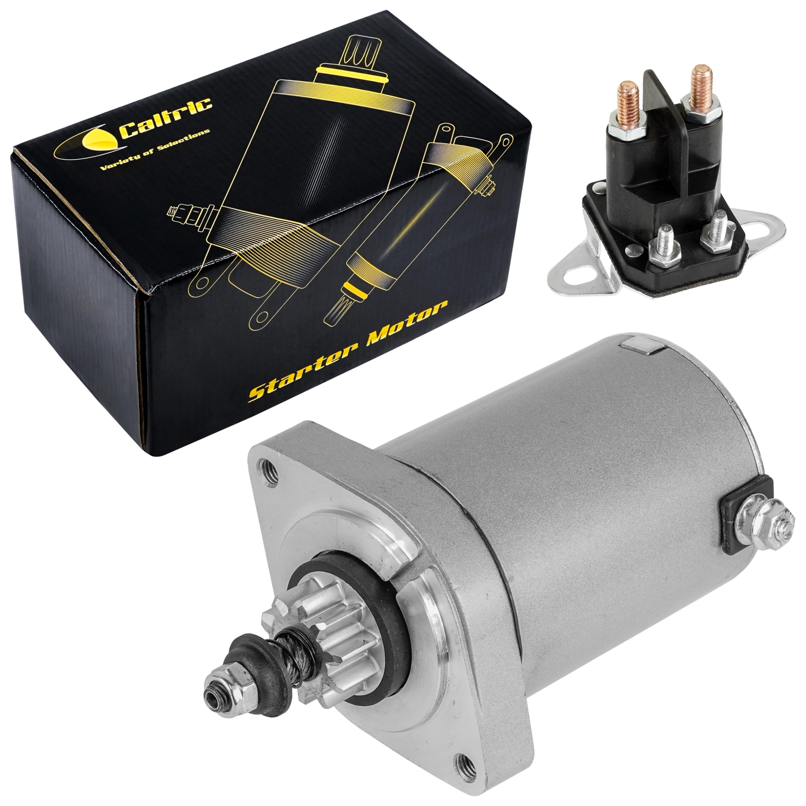 Caltric 12V Starter with Relay Solenoid Compatible with John Deere X350 X350R X354 X360 X370 X380
