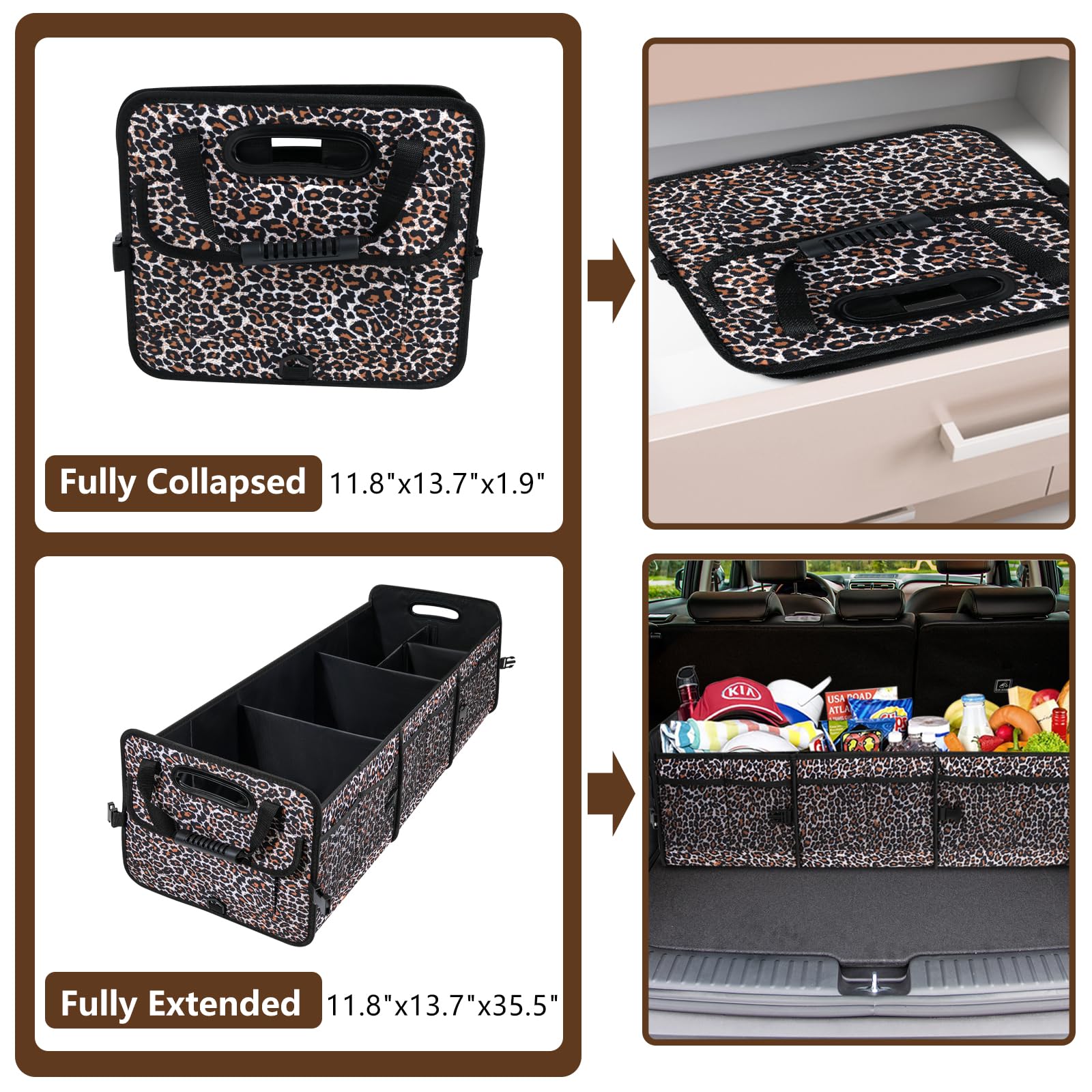 Leopard Print Trunk Organizer - 95L Large Capacity, Non-Slip Bottom, Waterproof, Portable Car Storage For Suv, Truck, Sedan
