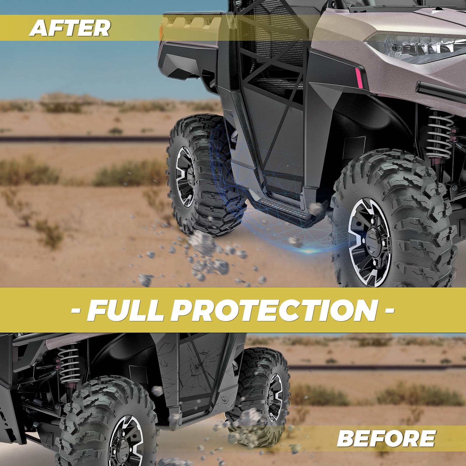 Kojem Rock Guards Sliders Side Steps for 2018-2023 Polaris Ranger XP/1000, Alloy Steel, Black, Model LYPS-022