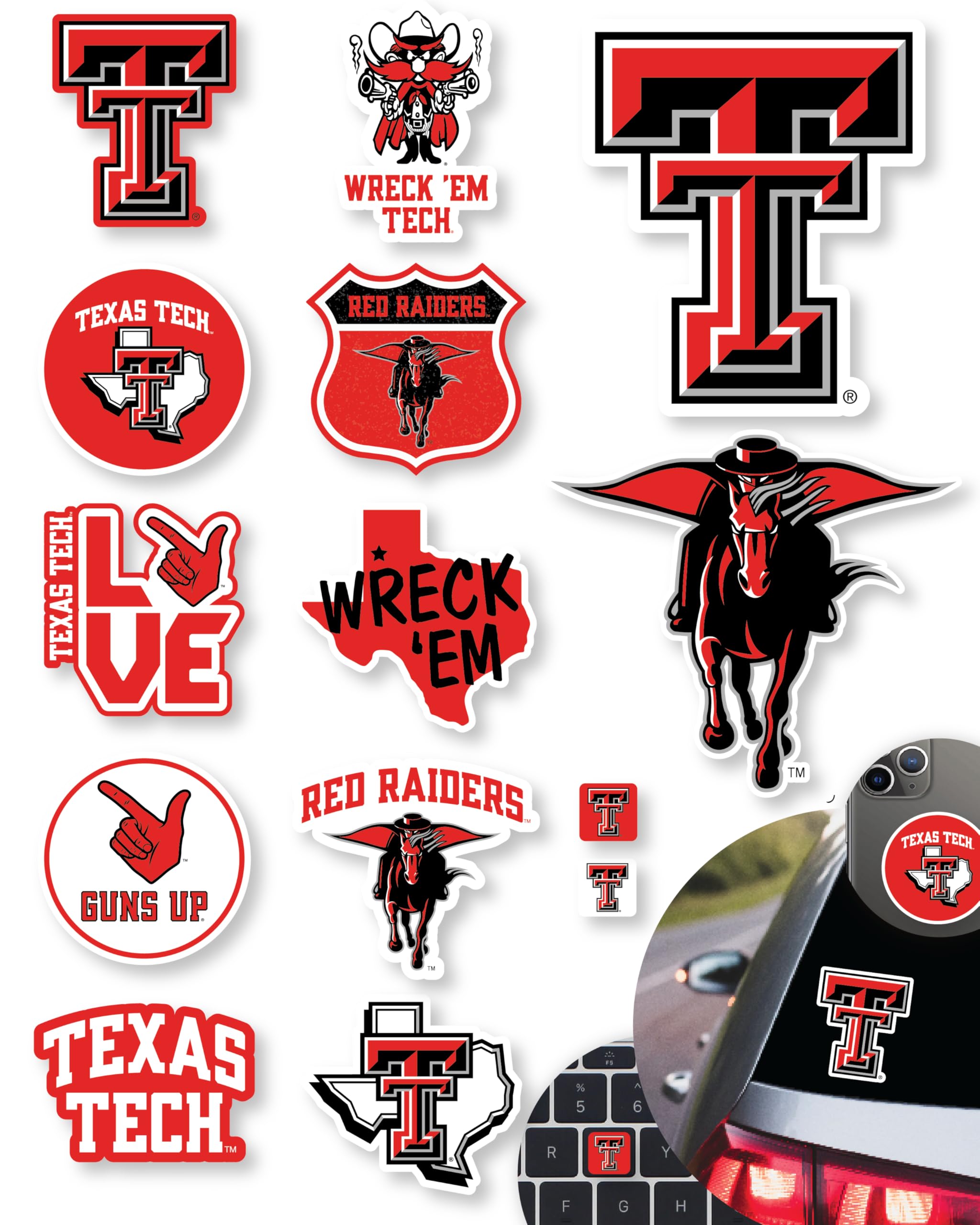 Texas Tech Stickers For Gift, Car, Water Bottle, Laptop, And Phone For Football Fans And University Graduates (Texas Tech Red Ra