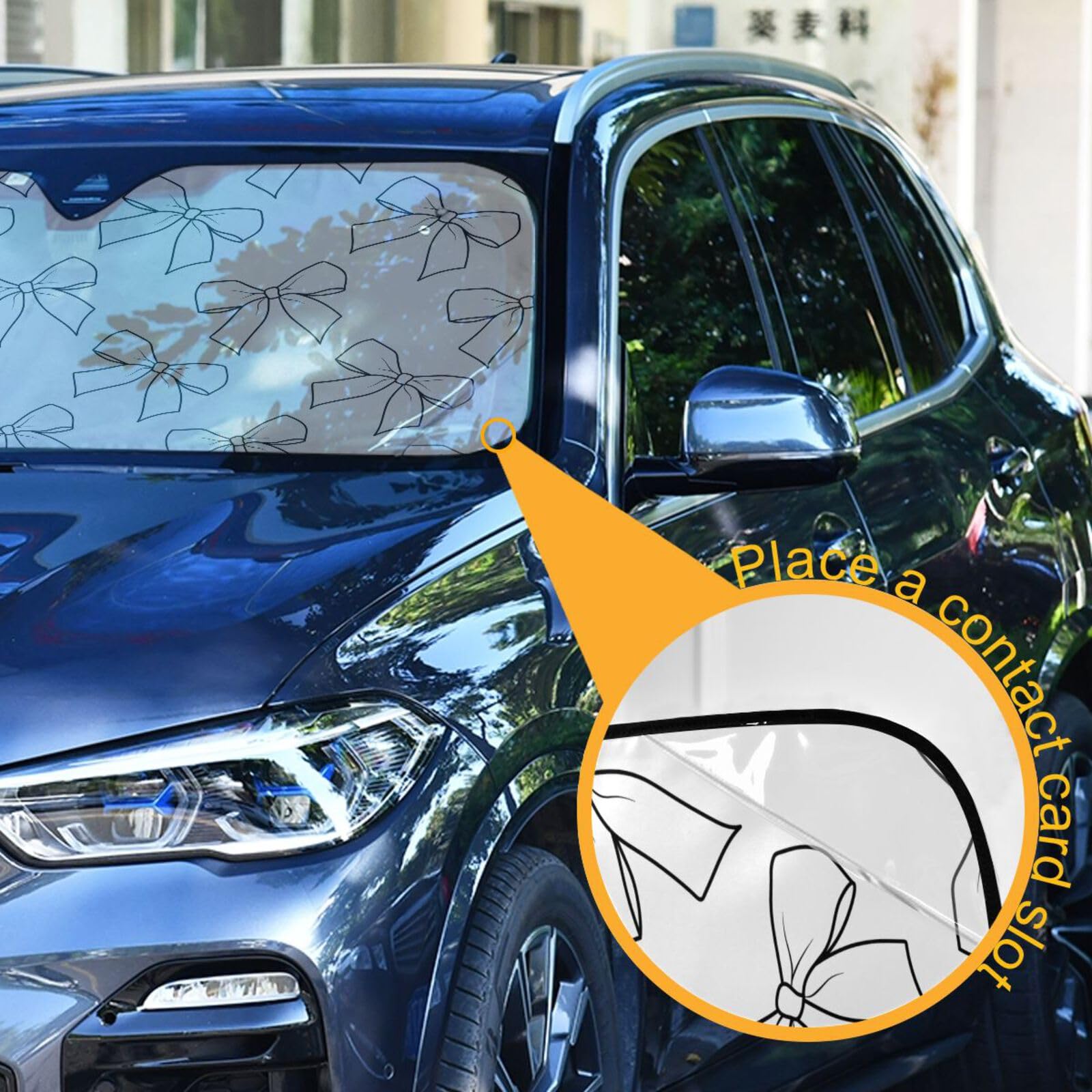 Oarencol Car Windshield Sun Shade Black And White Ribbon Bows Foldable Uv Ray Sun Visor Protector Sunshade To Keep Your Vehicle