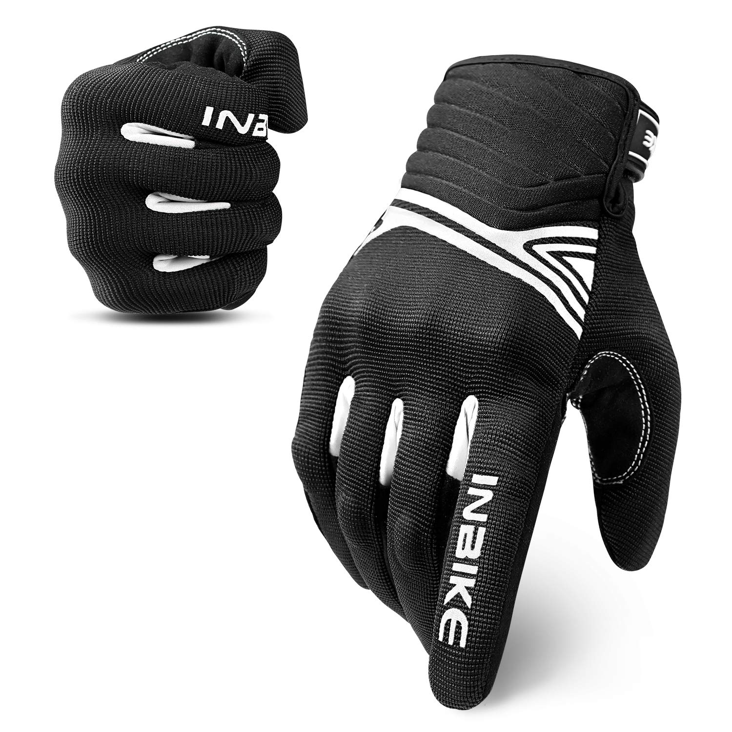 Inbike Breathable Mesh Motorcycle Gloves Touchscreen With Tpr Palm Pad Hard Knuckles Black White Large