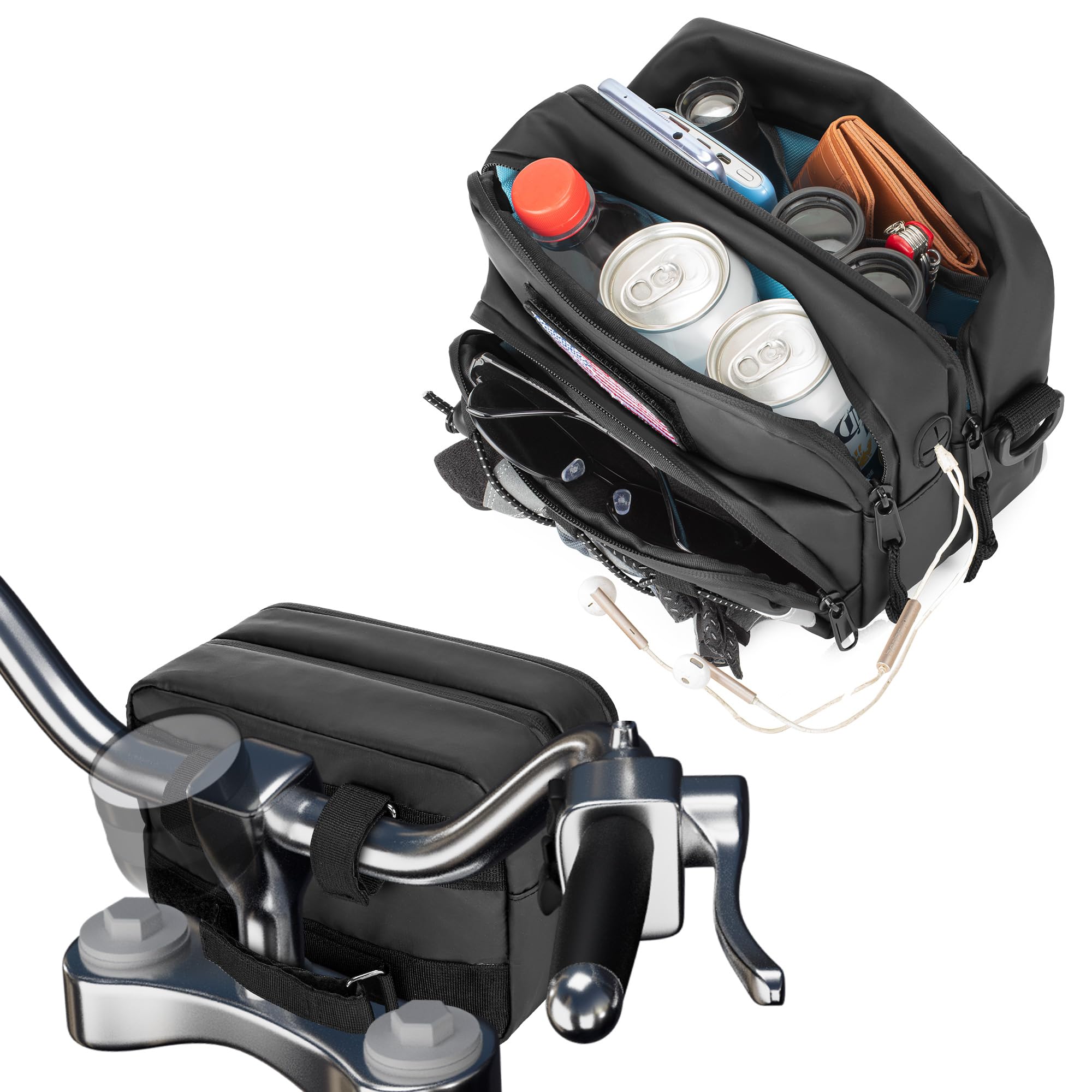 HODRANT Double-layer Motorcycle Handlebar Bag, Waterproof Bicycle Handlebar Bag with USB Charge Hole & Shoulder Strap, Motorbike