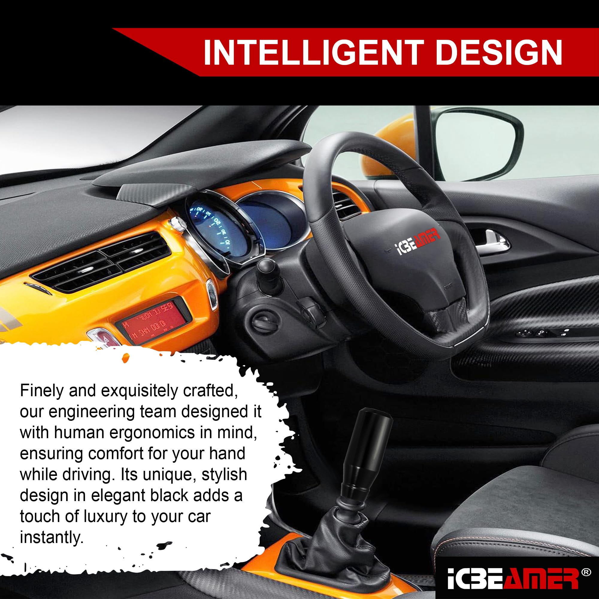 ICBEAMER Black Aluminum Shift Knob | Fits Automatic and 4, 5, 6 Speed Manual Transmission Vehicles | Interior Car Gear Lever Sti