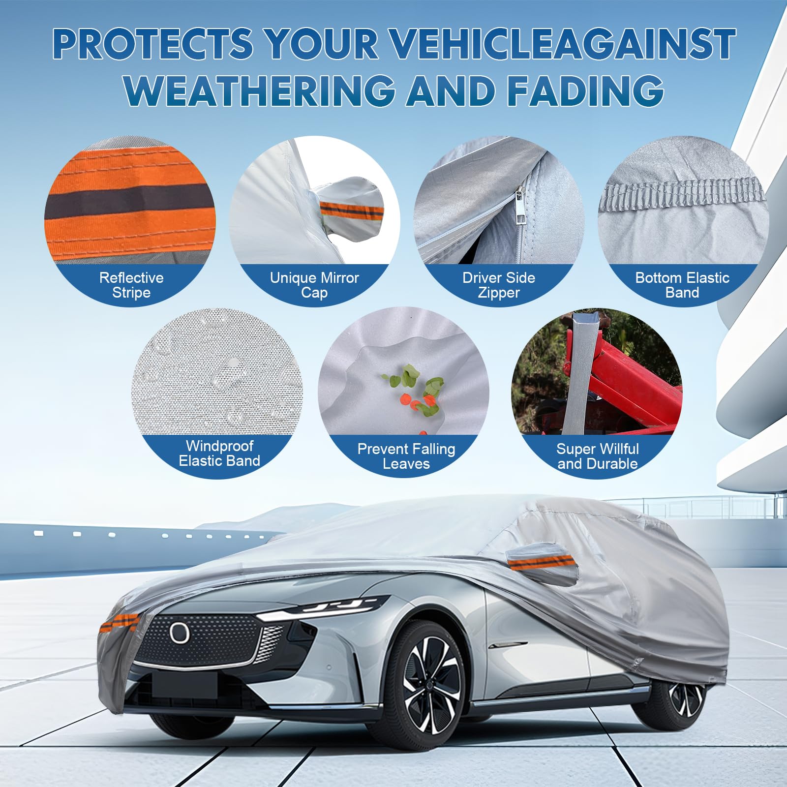 KEYOOG Fit for 198''-208'' Length SUVs, 6-Layer Full Car Cover is All-Weather Waterproof, Universal in All Seasons, Snow Prevent