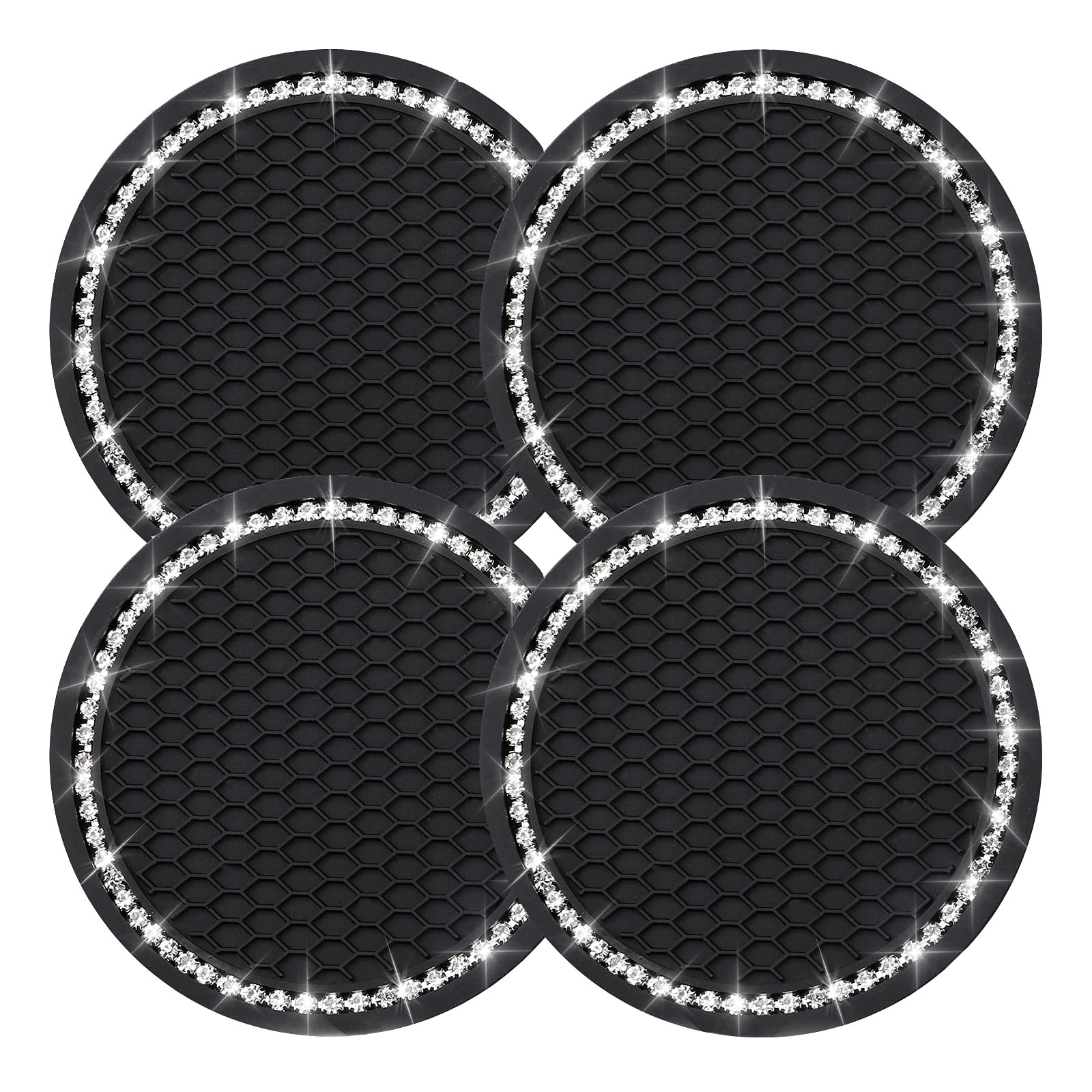 4Pcs Bling Coasters, Crystal Car Cup Coaster, Rhinestone Universal Vehicle Anti Slip Coaster, Suitable For Most Car Interior, Bl