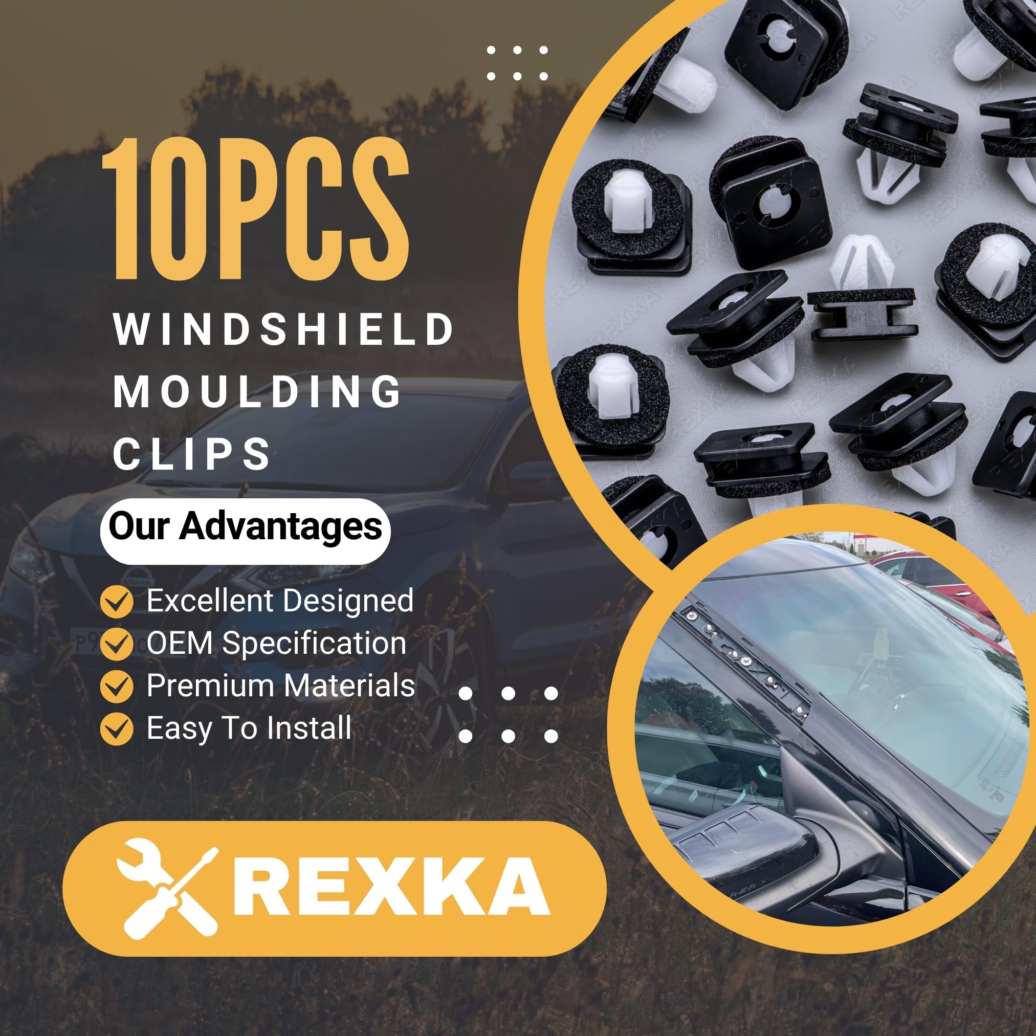 Rexka 10Pcs A Pillar Trim Hardware Windshield Moulding Retaining Clips Compatible With Ford Explorer 2011-2019 Bb5Z-78519R44-A B