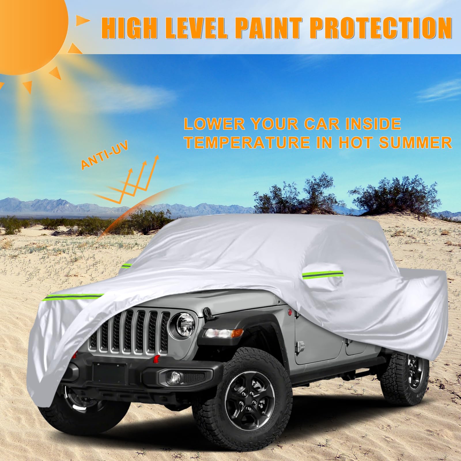 Waterproof Car Covers Replace For 2019-2025 Jeep Gladiator, 6 Layers Silver All Weather Custom-Fit Car Cover With Zipper Door &