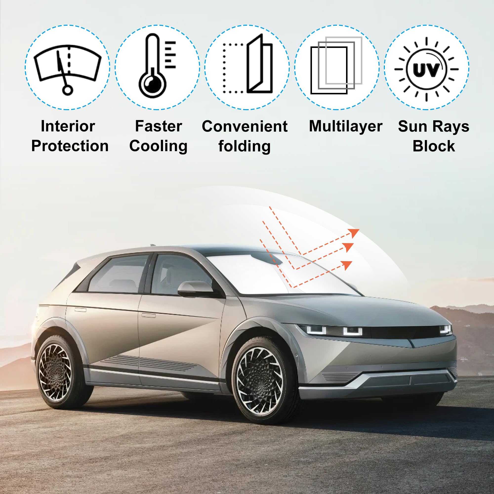 Yycke Windshield Sun Shade Accessories Compatible With 2022-2024 2025 Ioniq 5 For Hyundai Foldable Sunshade Sun Visor Blocks Uv