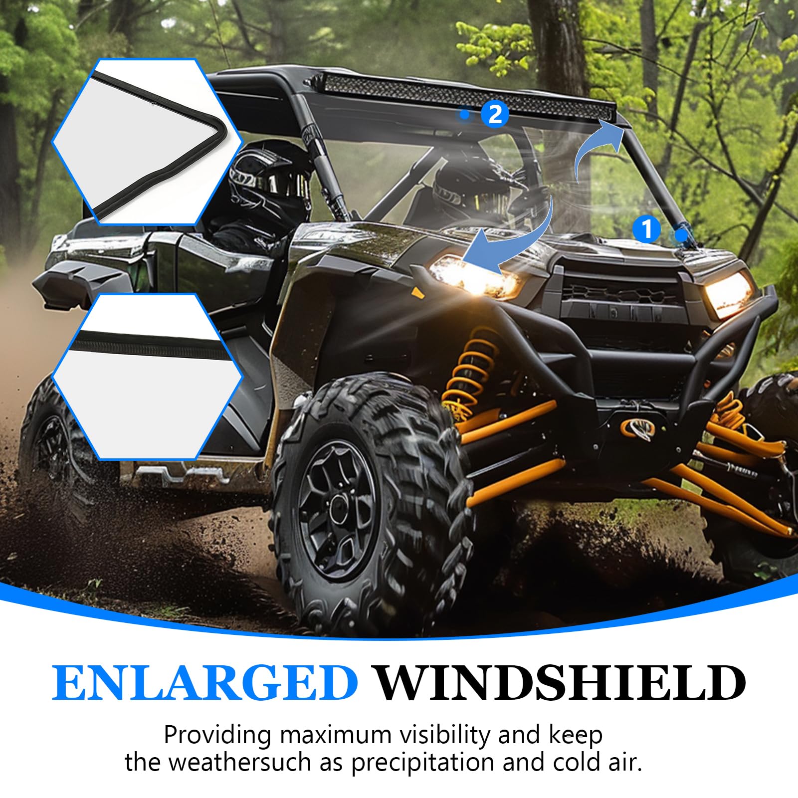 ECOTRIC Full Front Windshield Compatible with 2016-2025 Can Am DEFENDER HD5 HD8 HD10 MAX Windscreen Clear