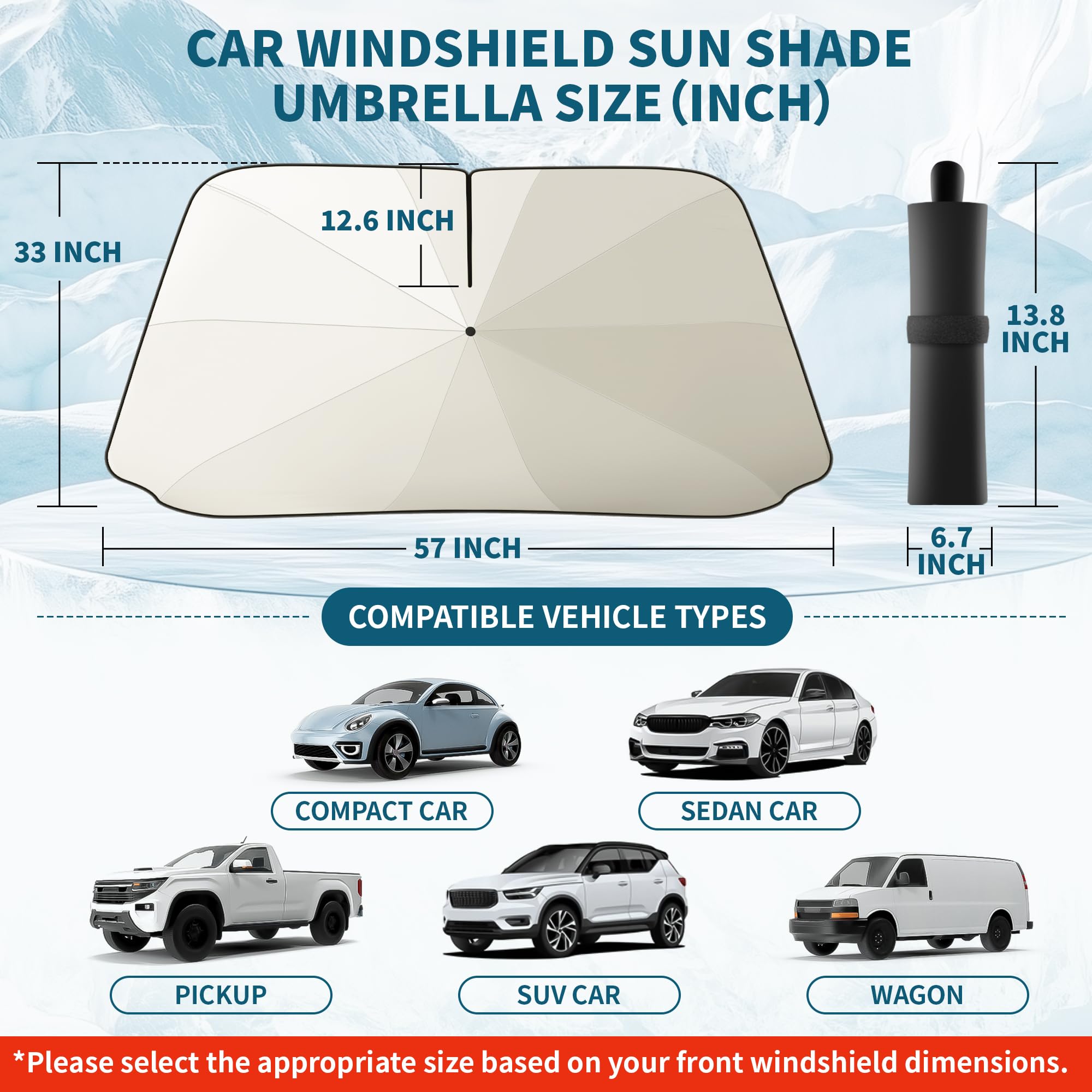 2025 Car Windshield Sun Shade Umbrella, 57''*33'', Foldable Sun Shade for Car Windshield Umbrella, UPF 50+ and Heat Protection,